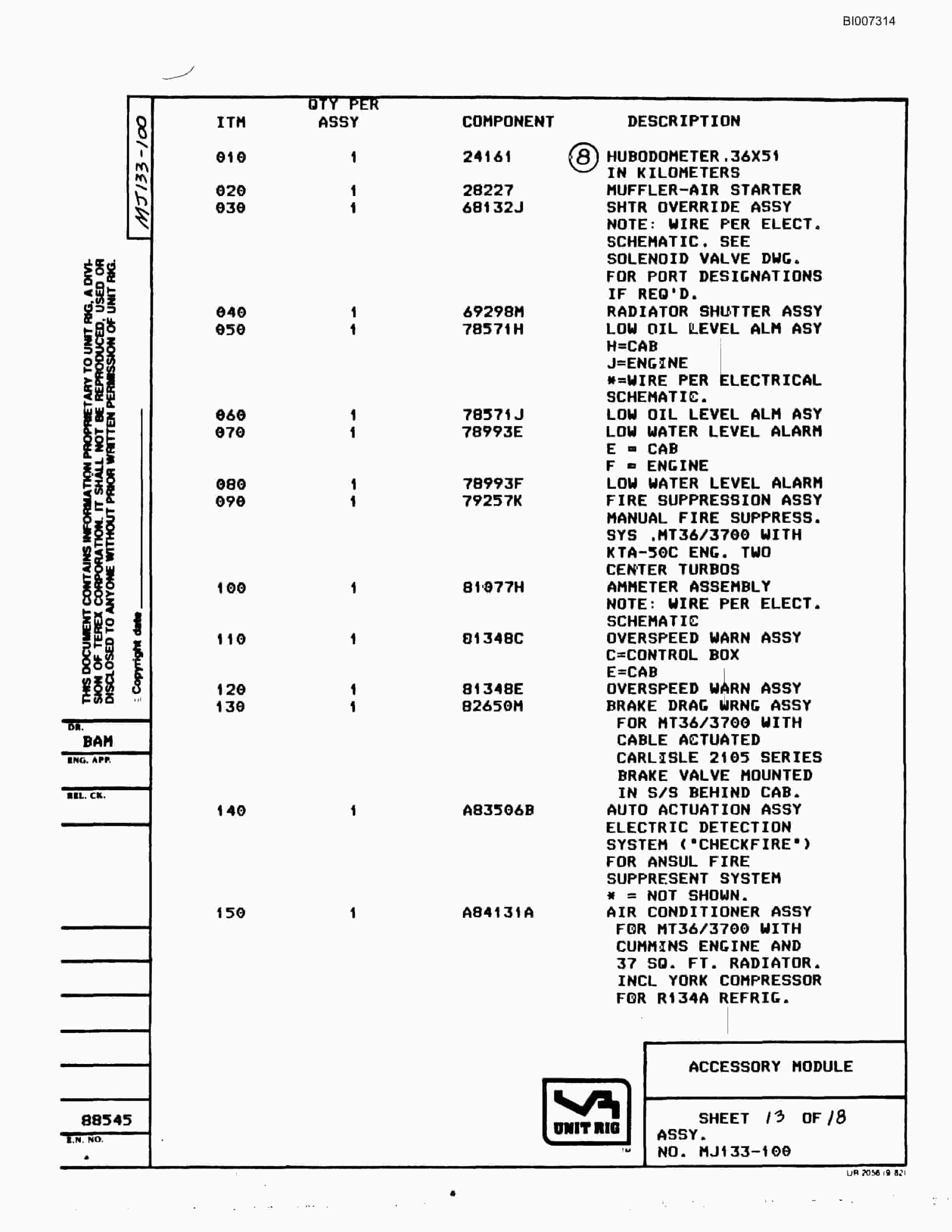 Bucyrus MT-3600 Parts Catalog BI007314-3