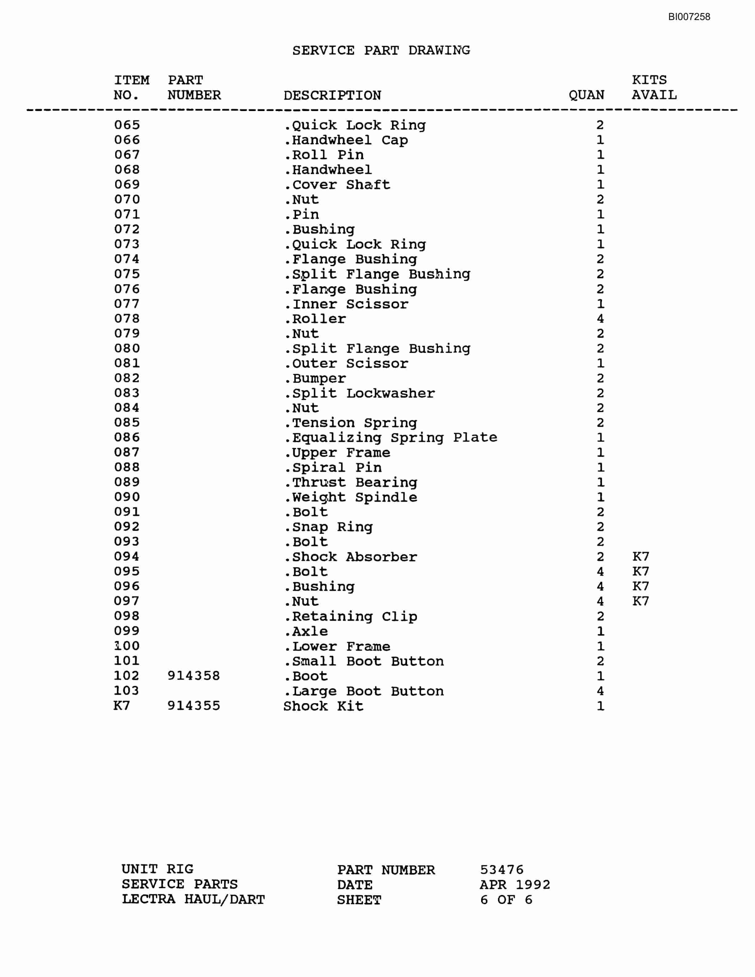 Bucyrus MT-3700 Parts Catalog BI007258-4