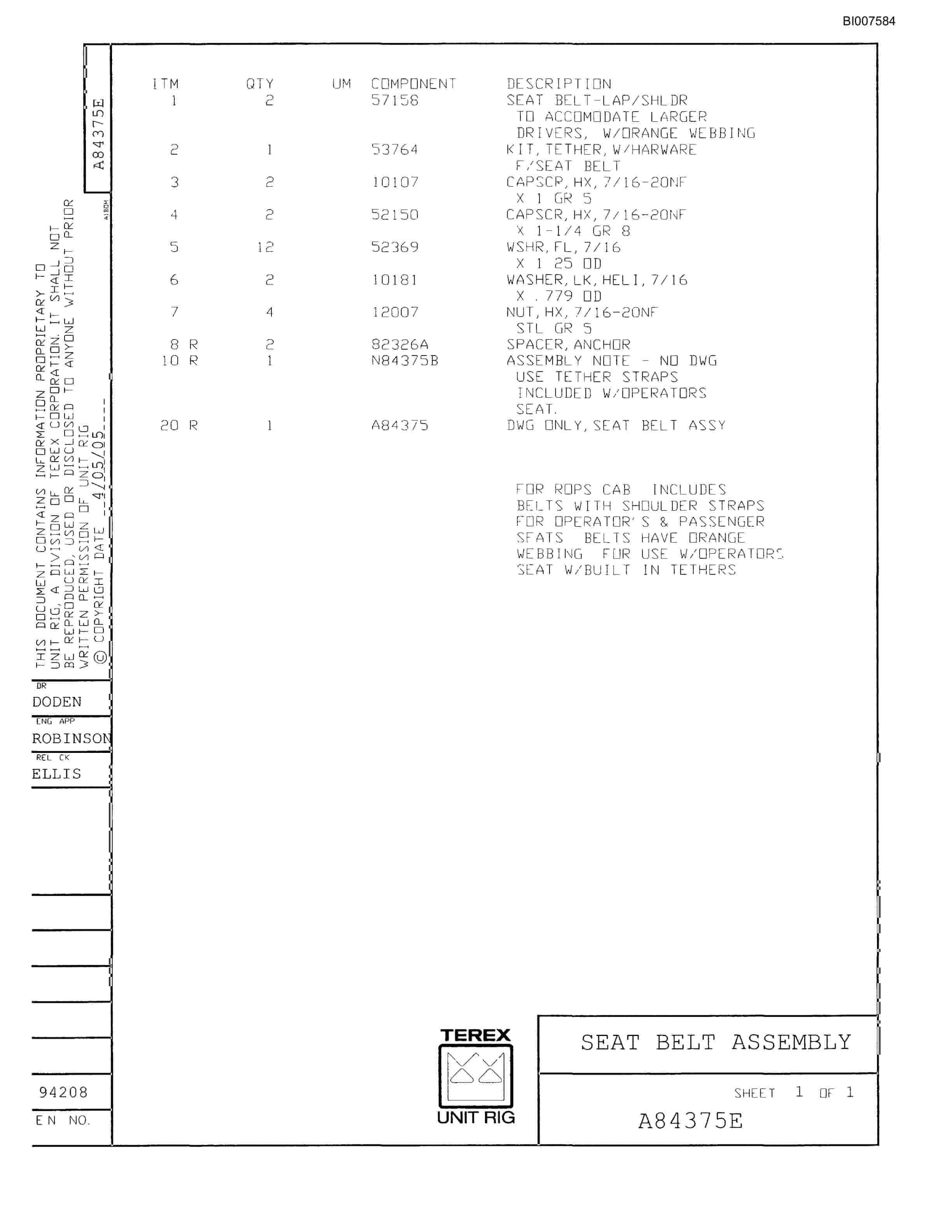 Bucyrus MT-3700AC Parts Catalog BI007584-2