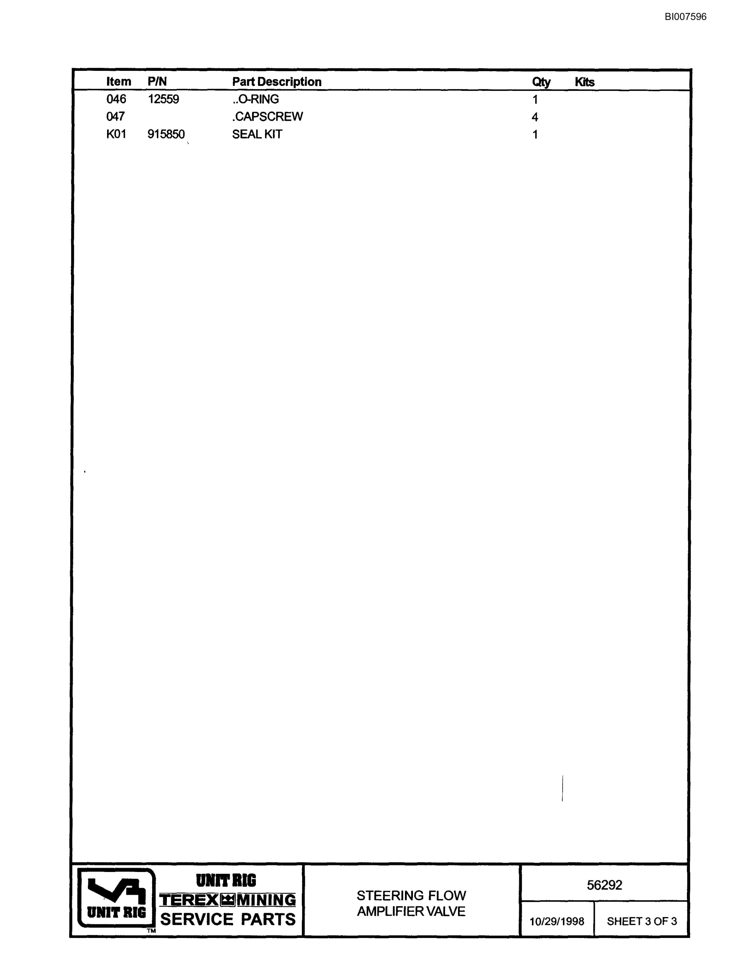 Bucyrus MT-3700AC Parts Catalog BI007596-3