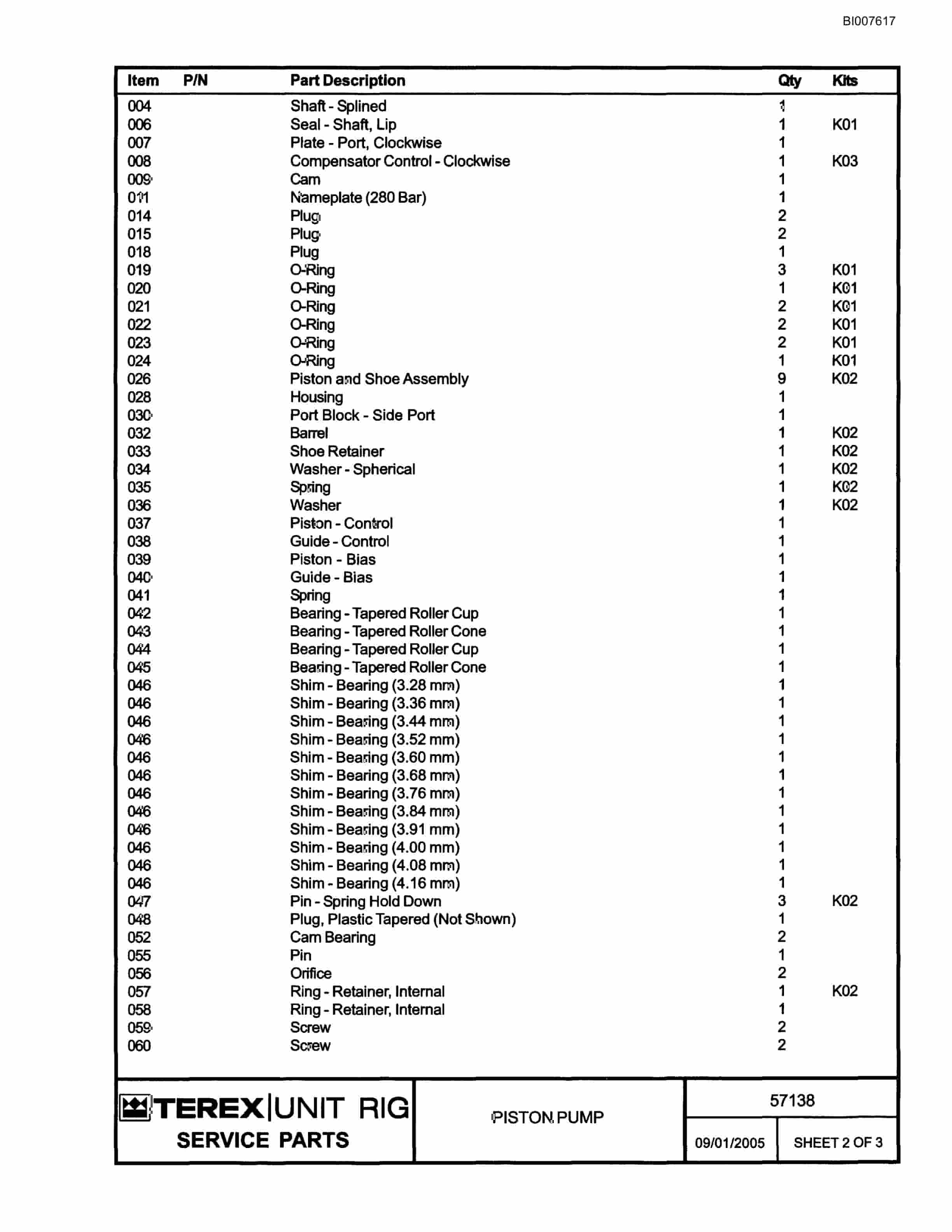 Bucyrus MT-3700AC Parts Catalog BI007617-5