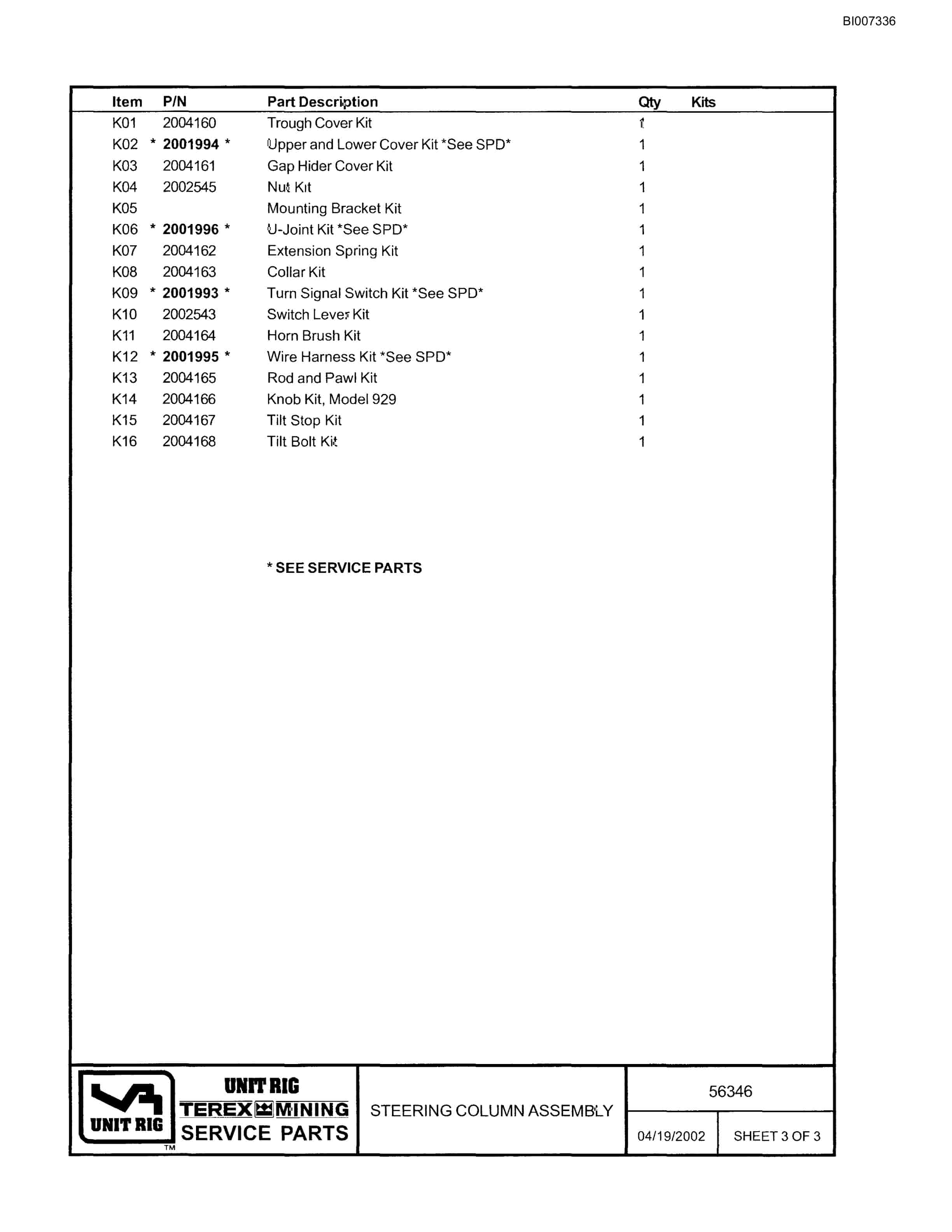 Bucyrus MT-3700B Parts Catalog BI007336-4