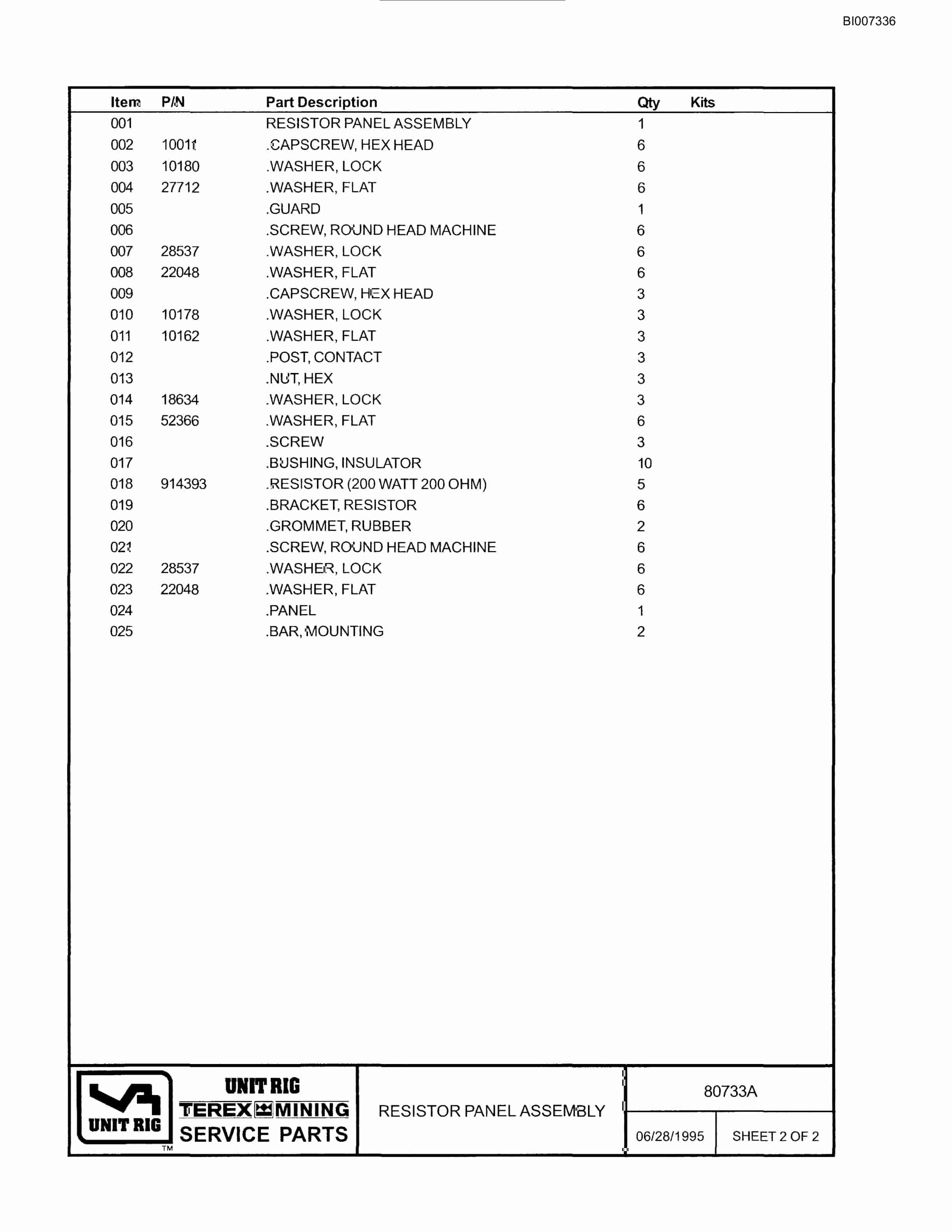 Bucyrus MT-3700B Parts Catalog BI007336-5