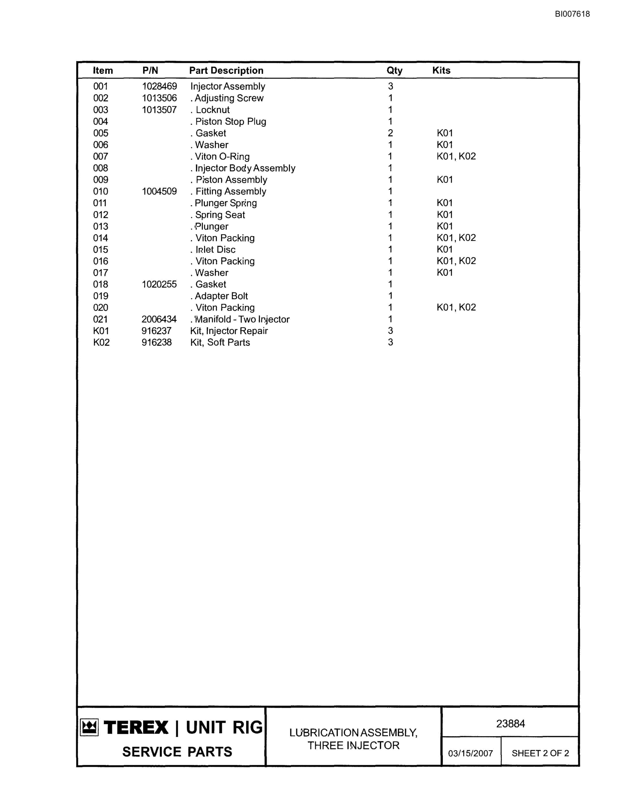 Bucyrus MT-3700B Parts Catalog BI007618-3