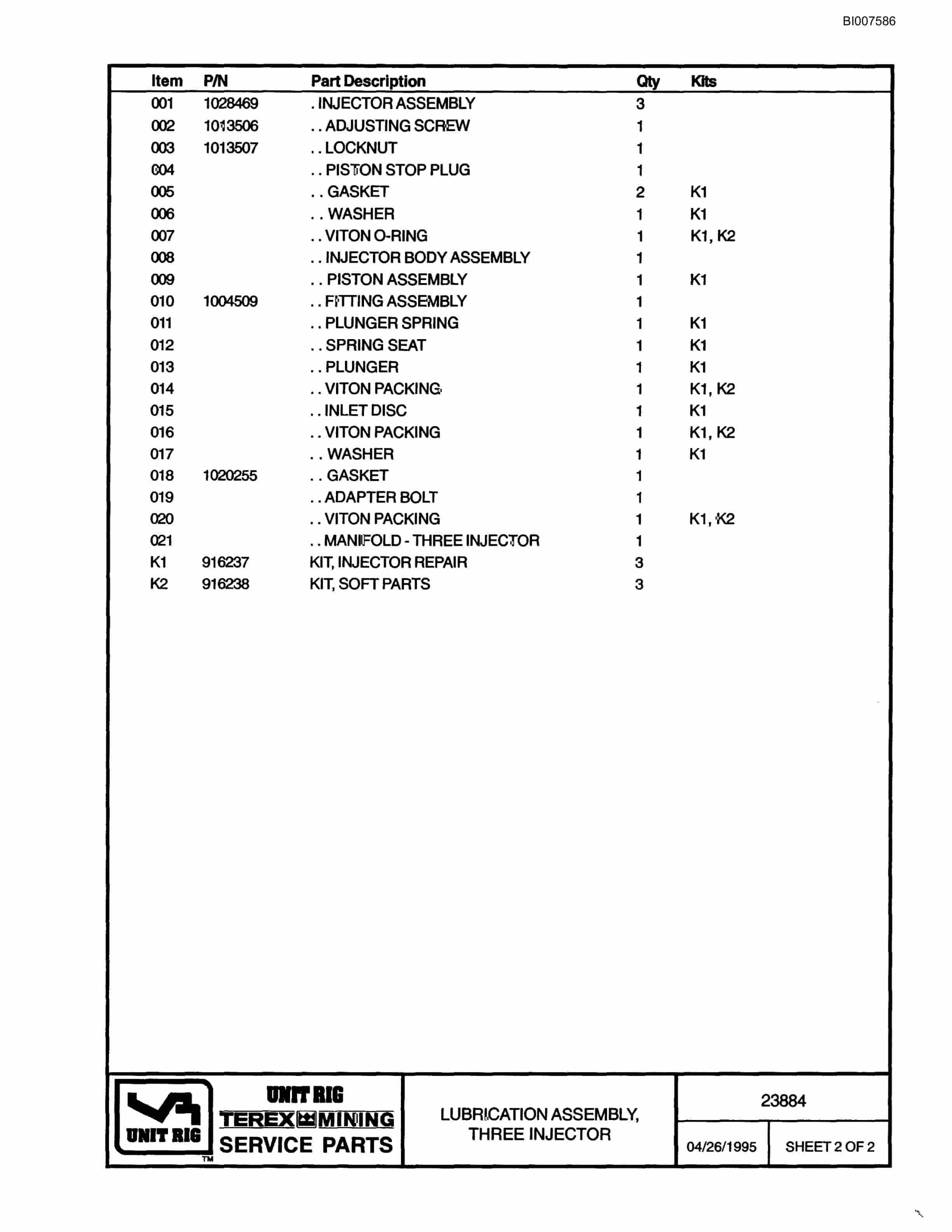 Bucyrus MT-3700DC Parts Catalog BI007586-3