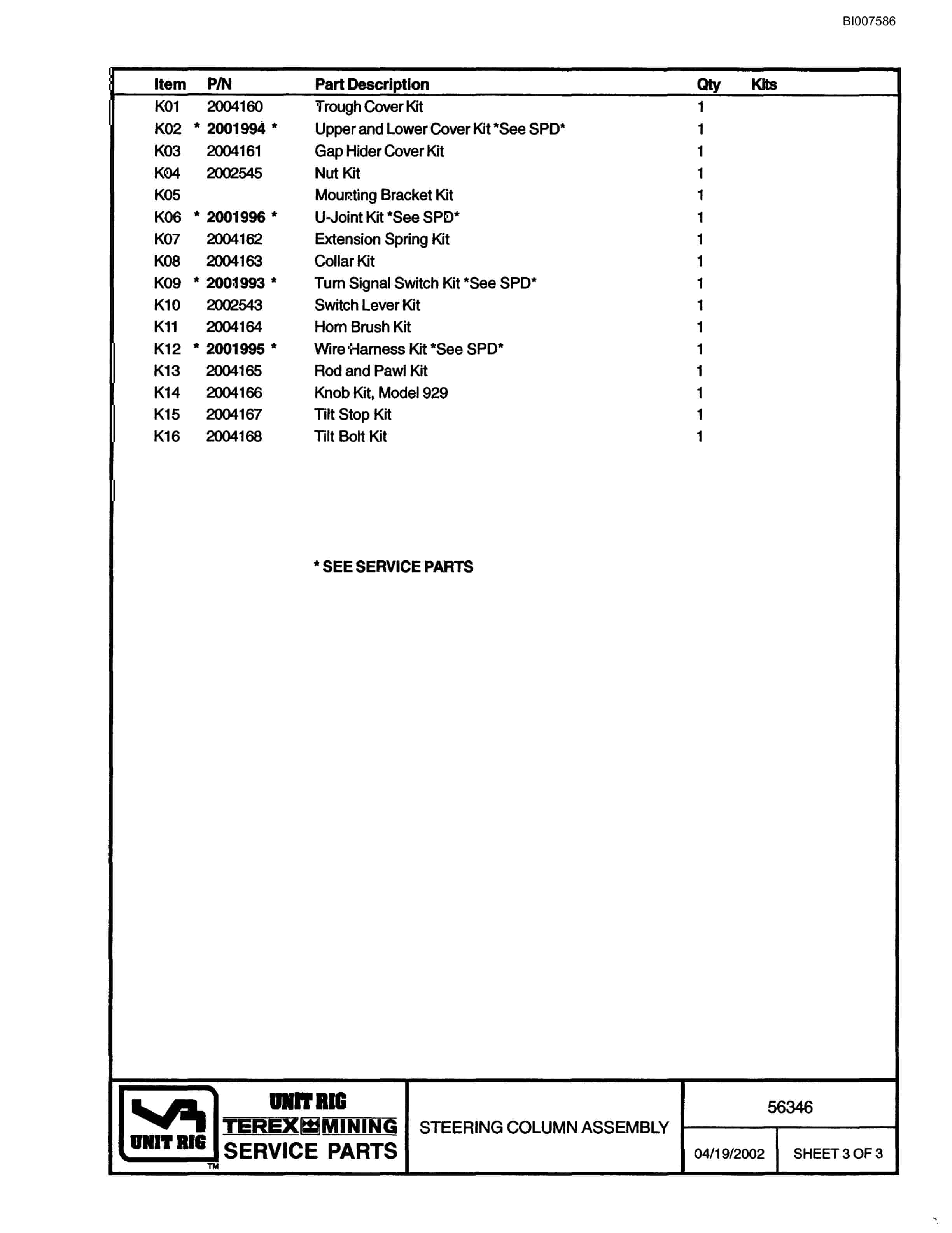 Bucyrus MT-3700DC Parts Catalog BI007586-5
