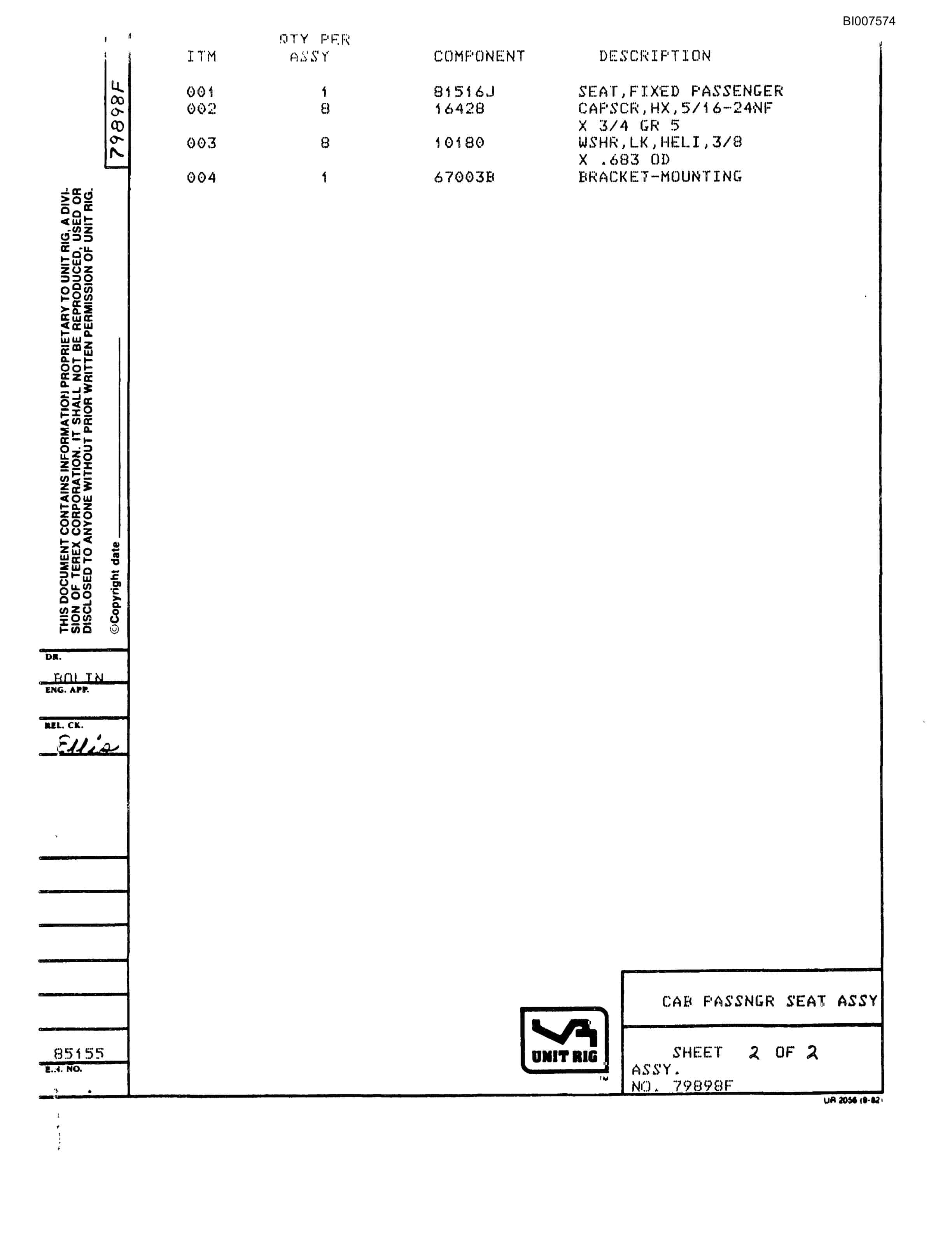 Bucyrus MT-4000 Parts Catalog BI007574-2