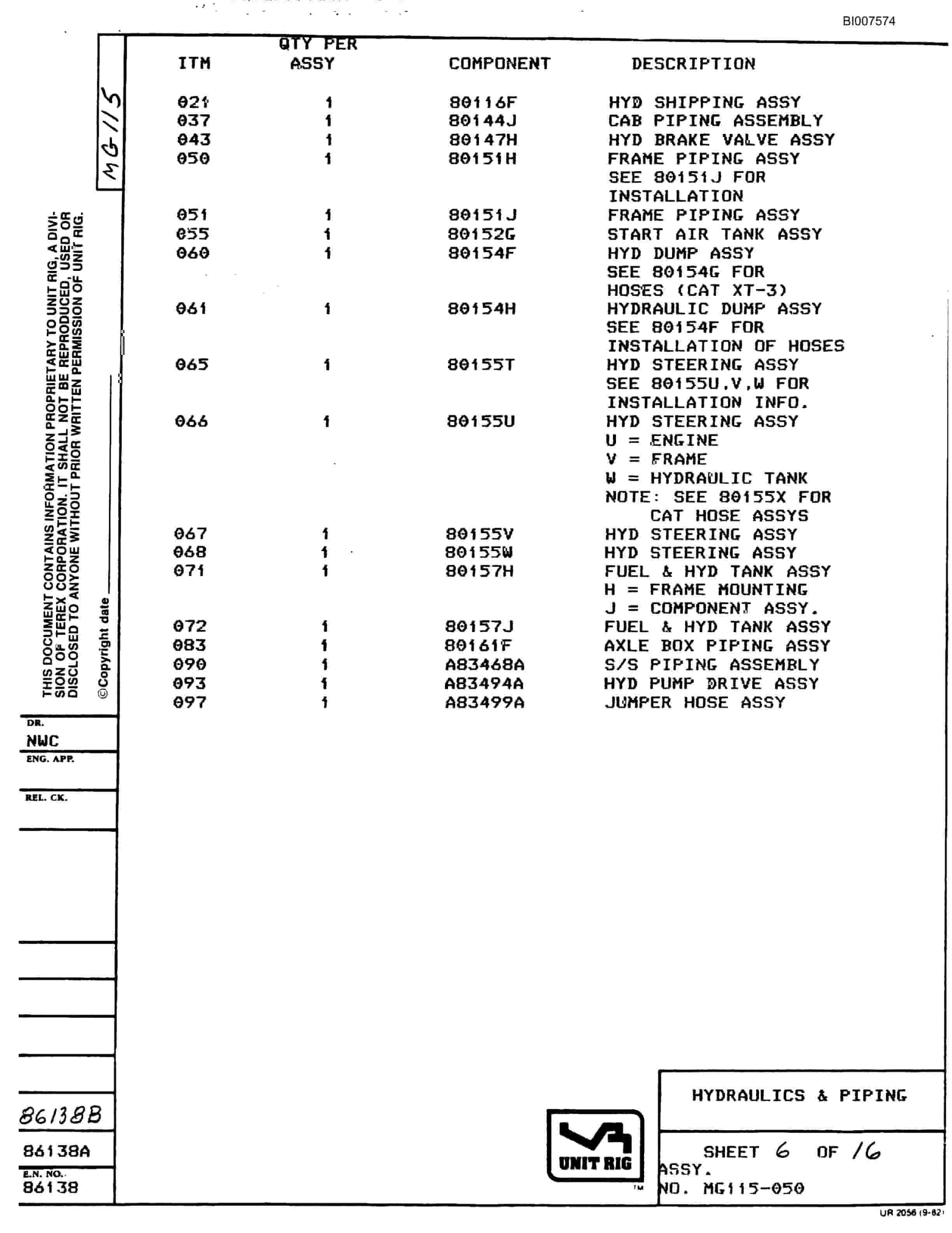 Bucyrus MT-4000 Parts Catalog BI007574-3