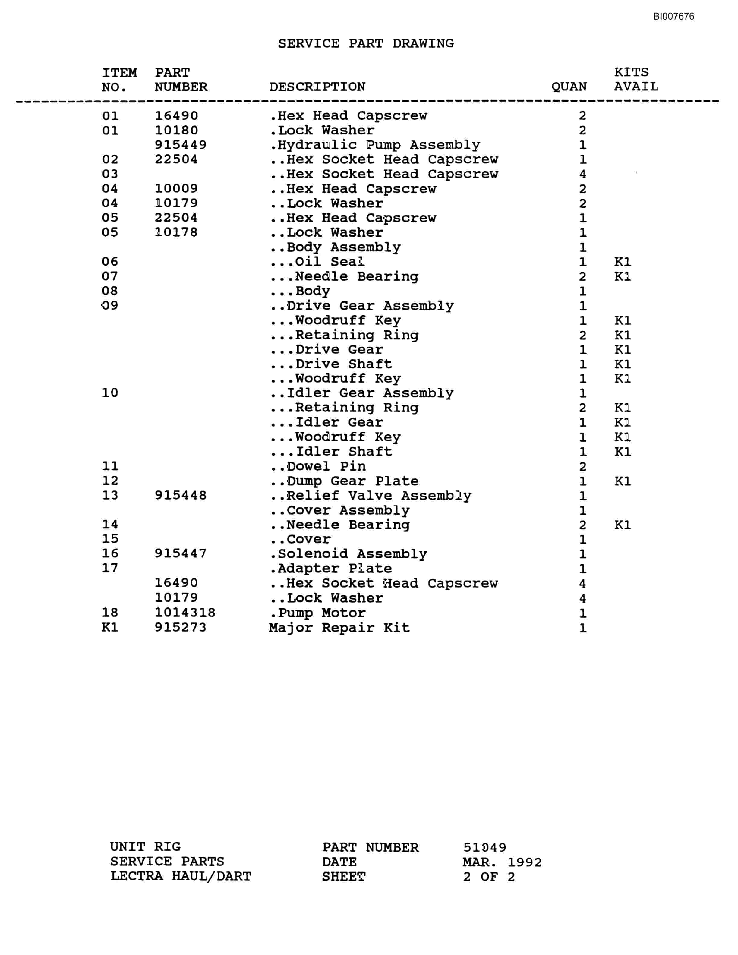 Bucyrus MT-4000 Parts Catalog BI007676-4