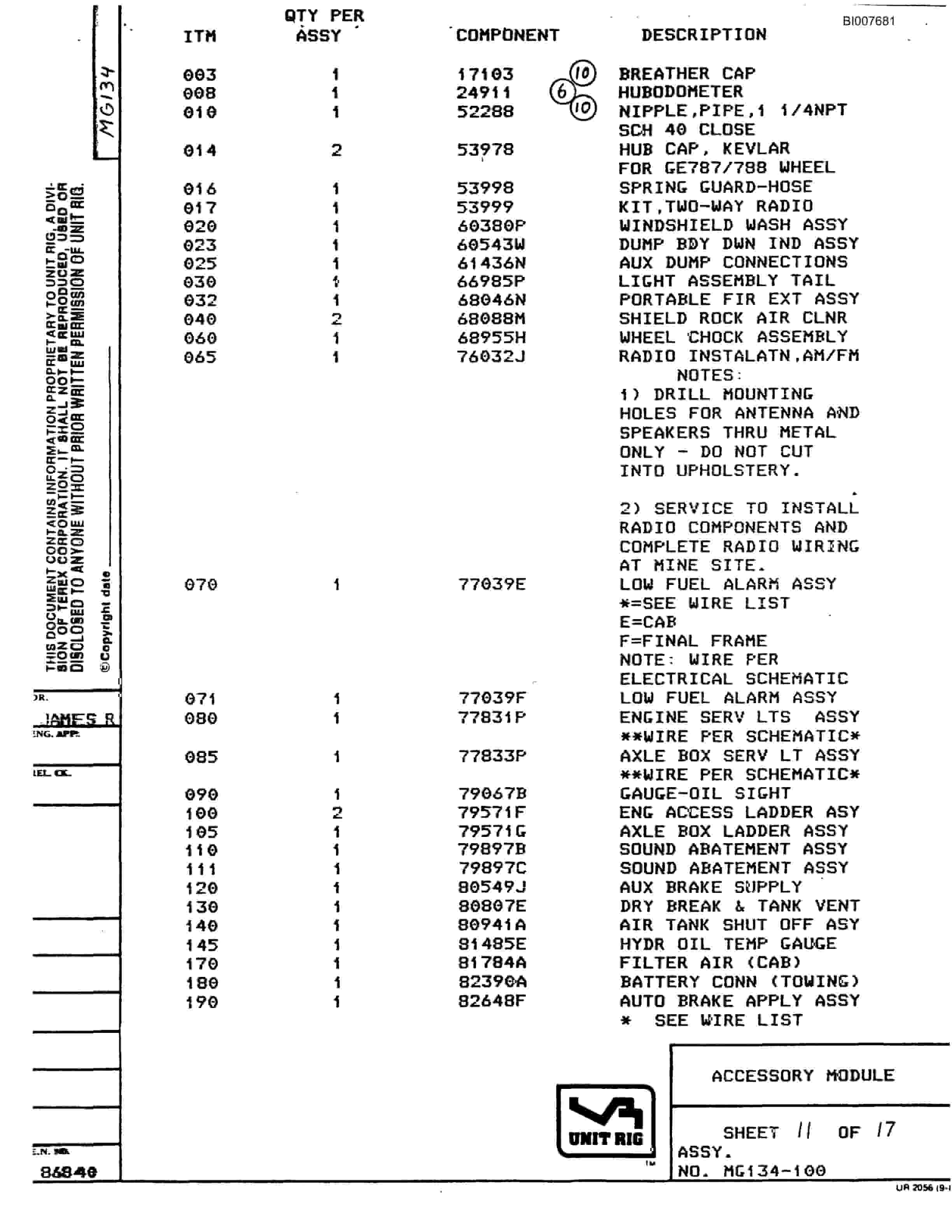 Bucyrus MT-4000 Parts Catalog BI007681-3