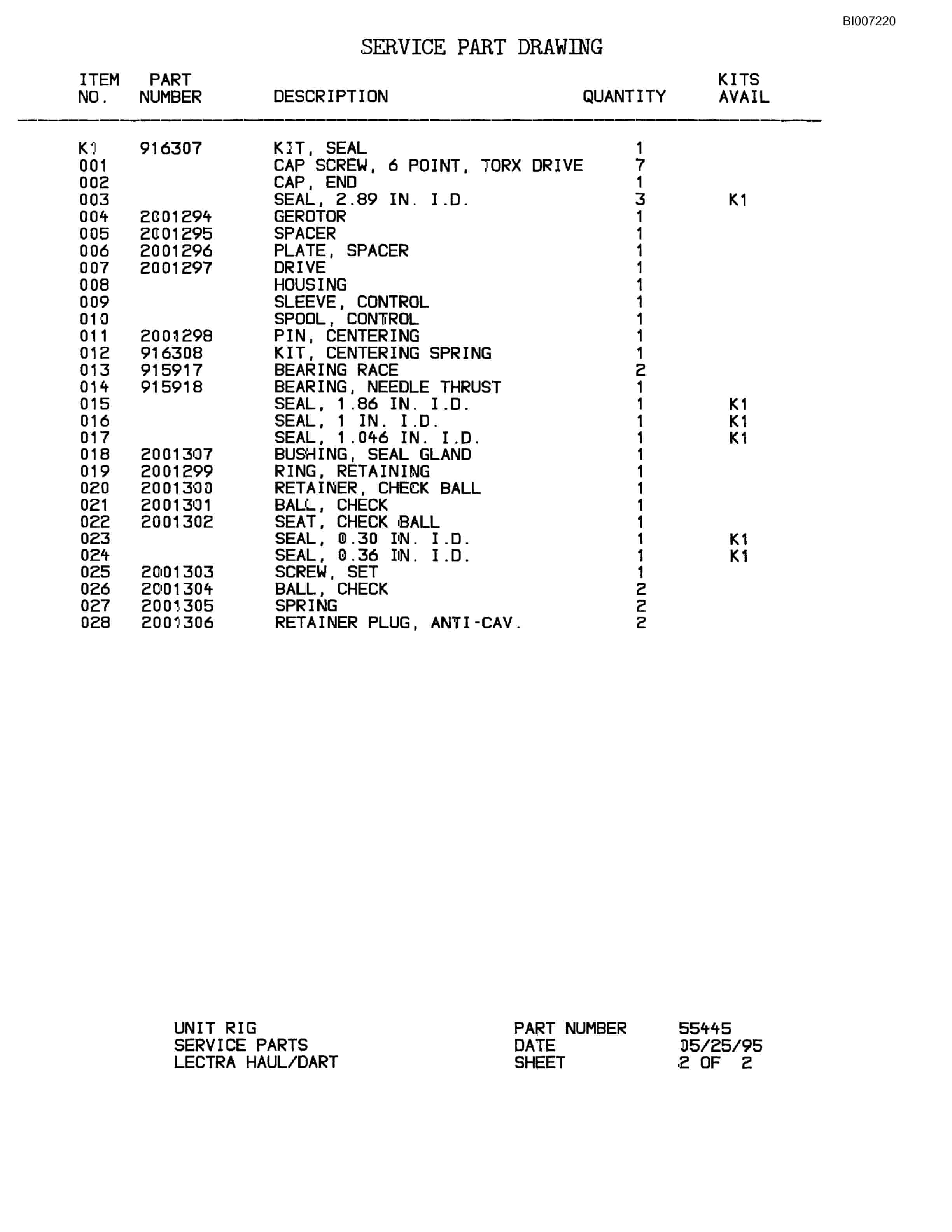 Bucyrus MT-4400 Parts Catalog BI007220-3
