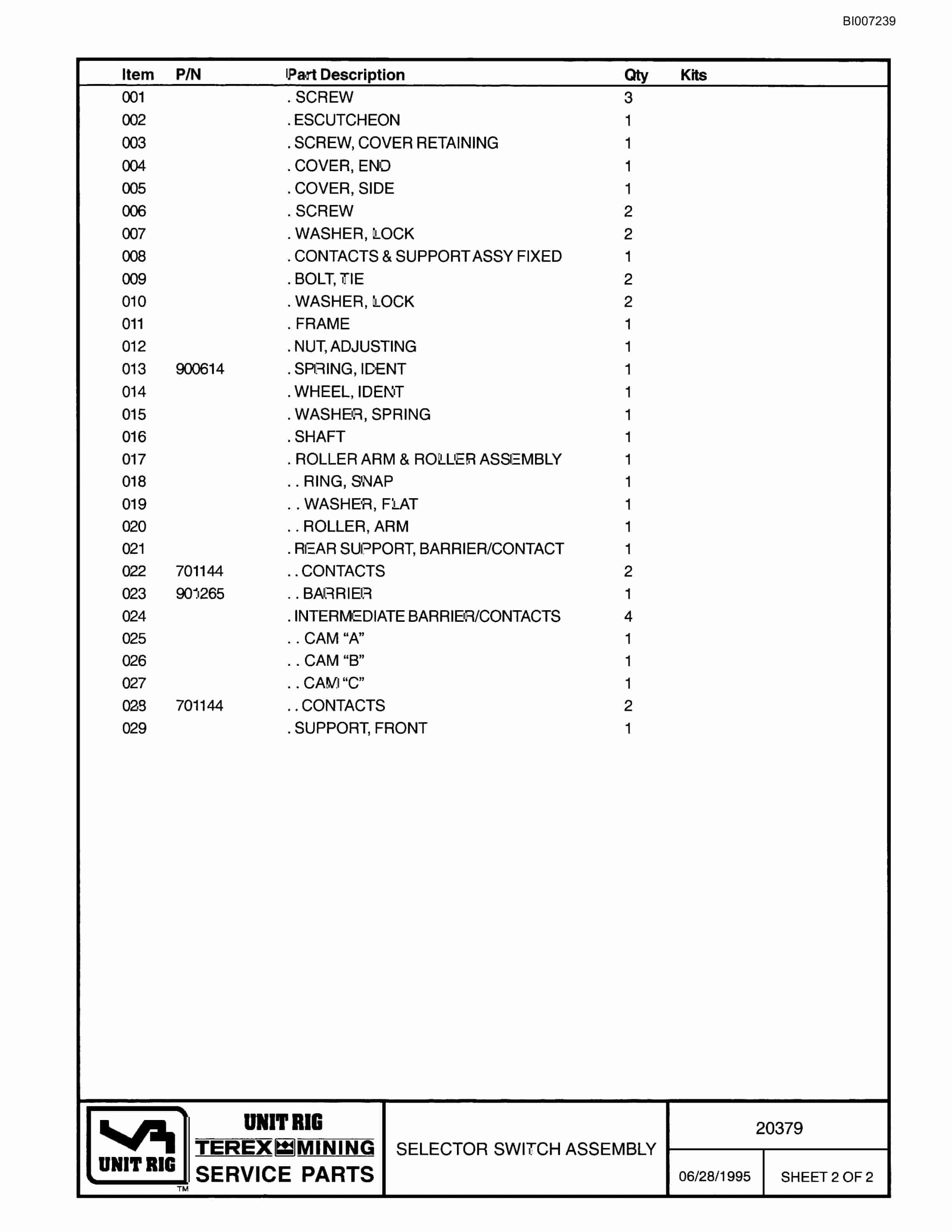 Bucyrus MT-4400 Parts Catalog BI007239-3