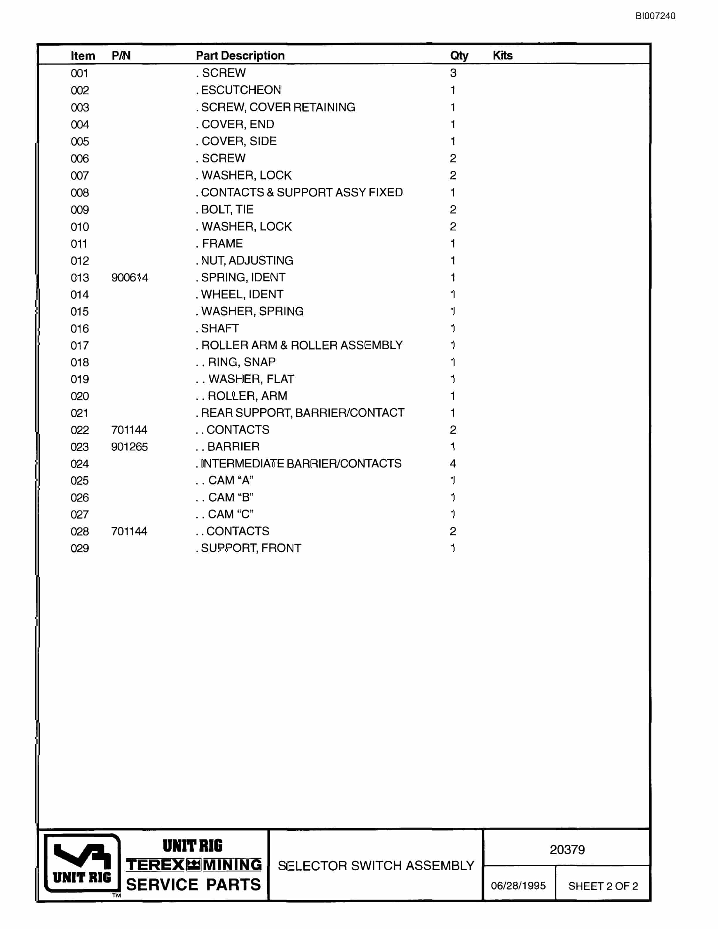 Bucyrus MT-4400 Parts Catalog BI007240-3