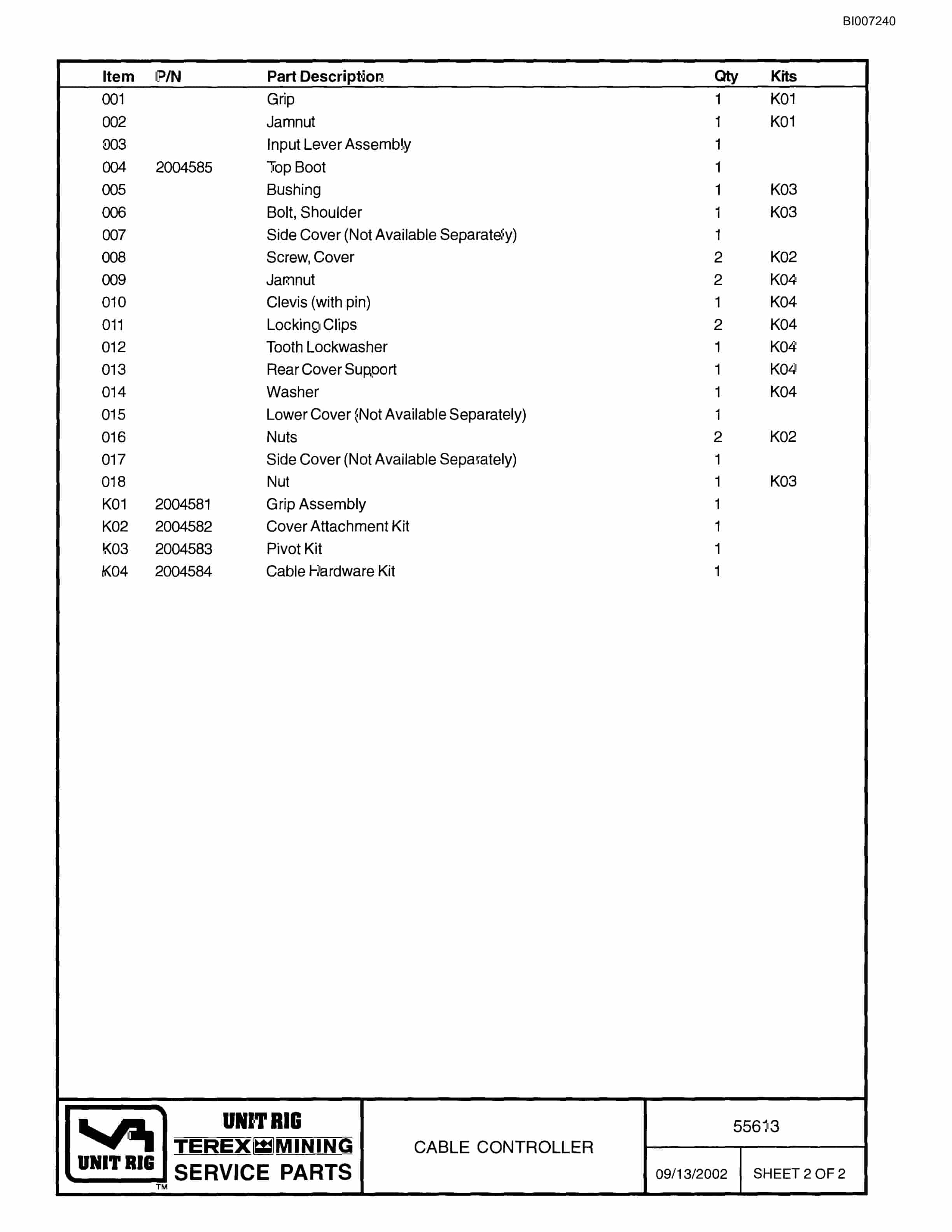 Bucyrus MT-4400 Parts Catalog BI007240-4