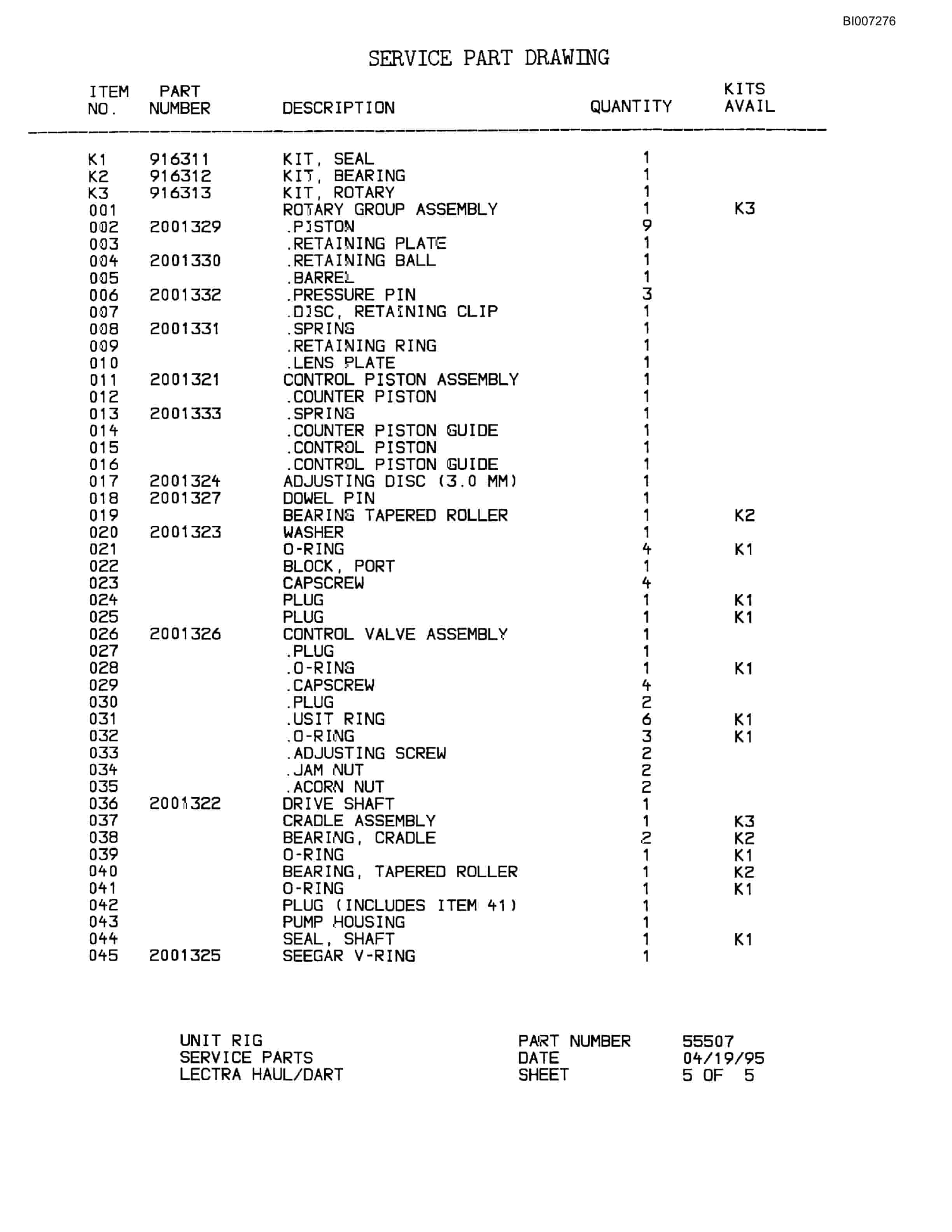 Bucyrus MT-4400 Parts Catalog BI007276-4