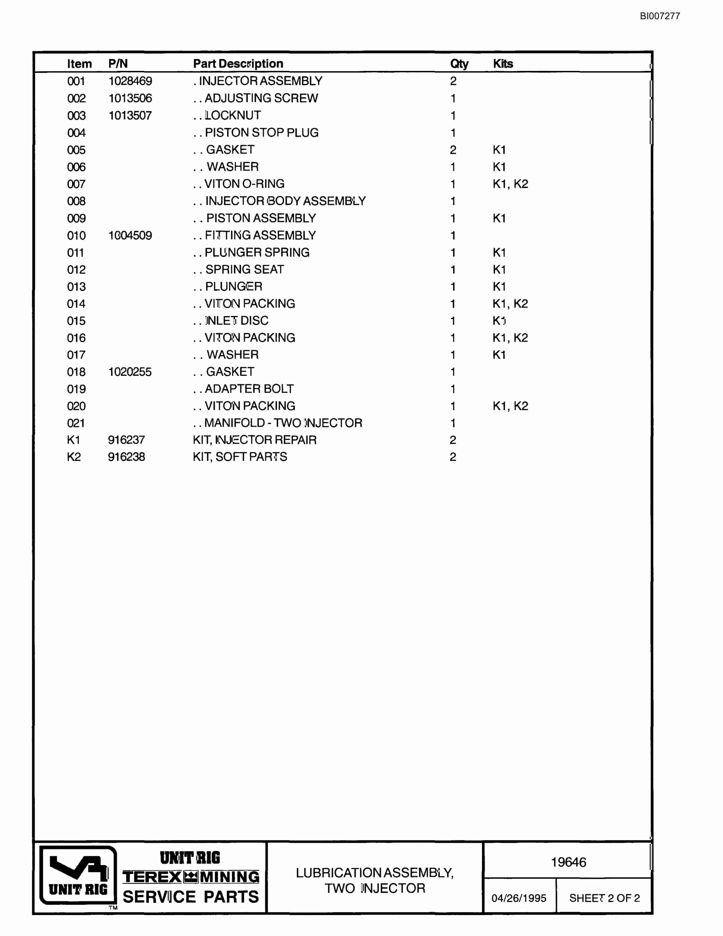 Bucyrus MT-4400AC Parts Catalog BI007277-3