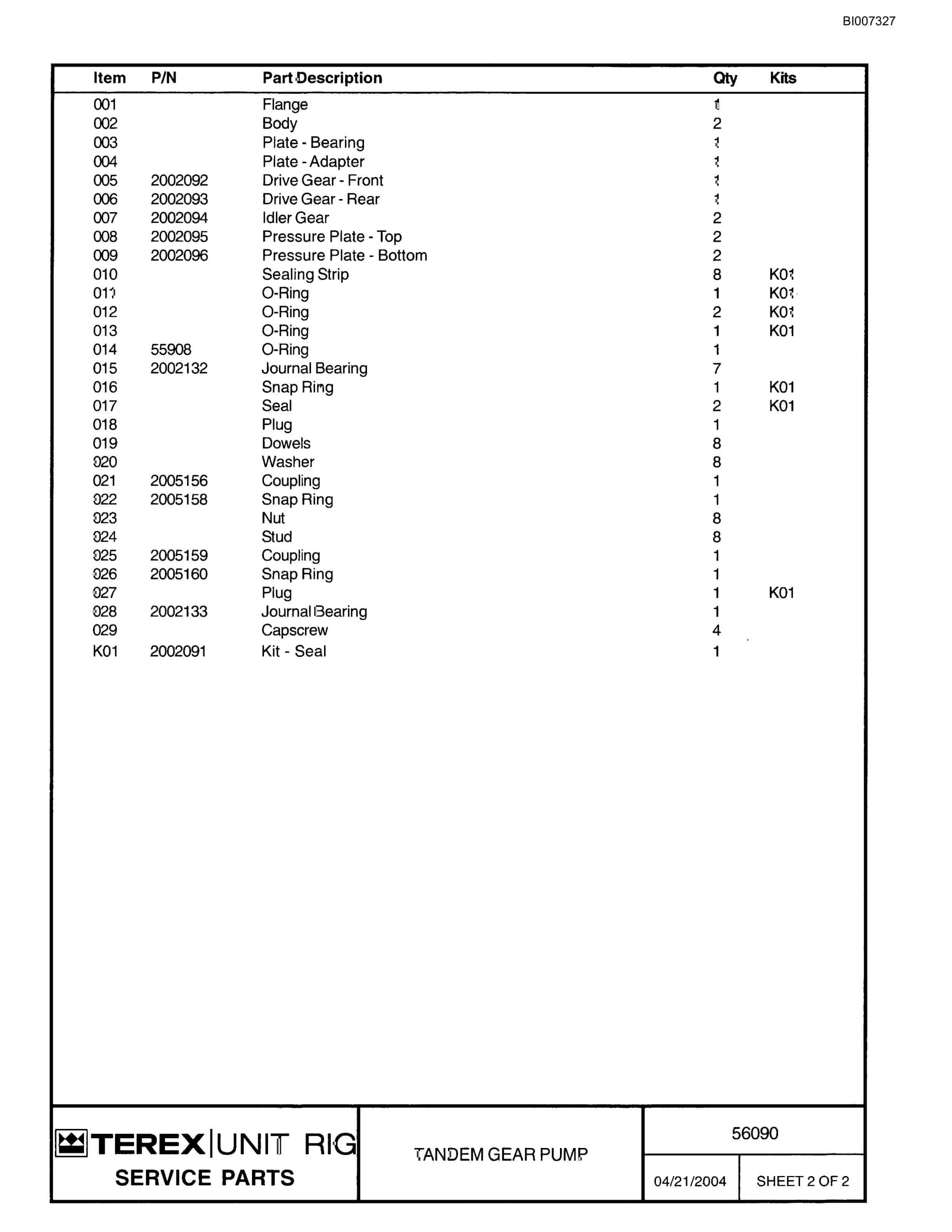 Bucyrus MT-4400AC Parts Catalog BI007327-4