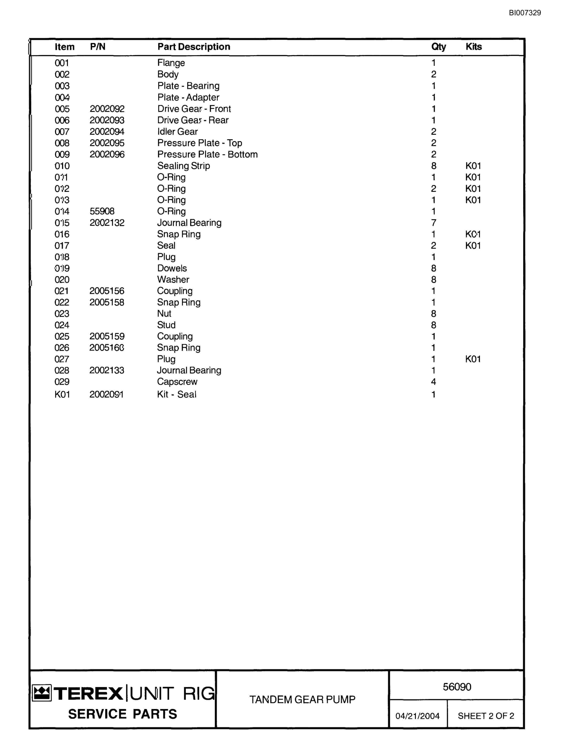 Bucyrus MT-4400AC Parts Catalog BI007329-4