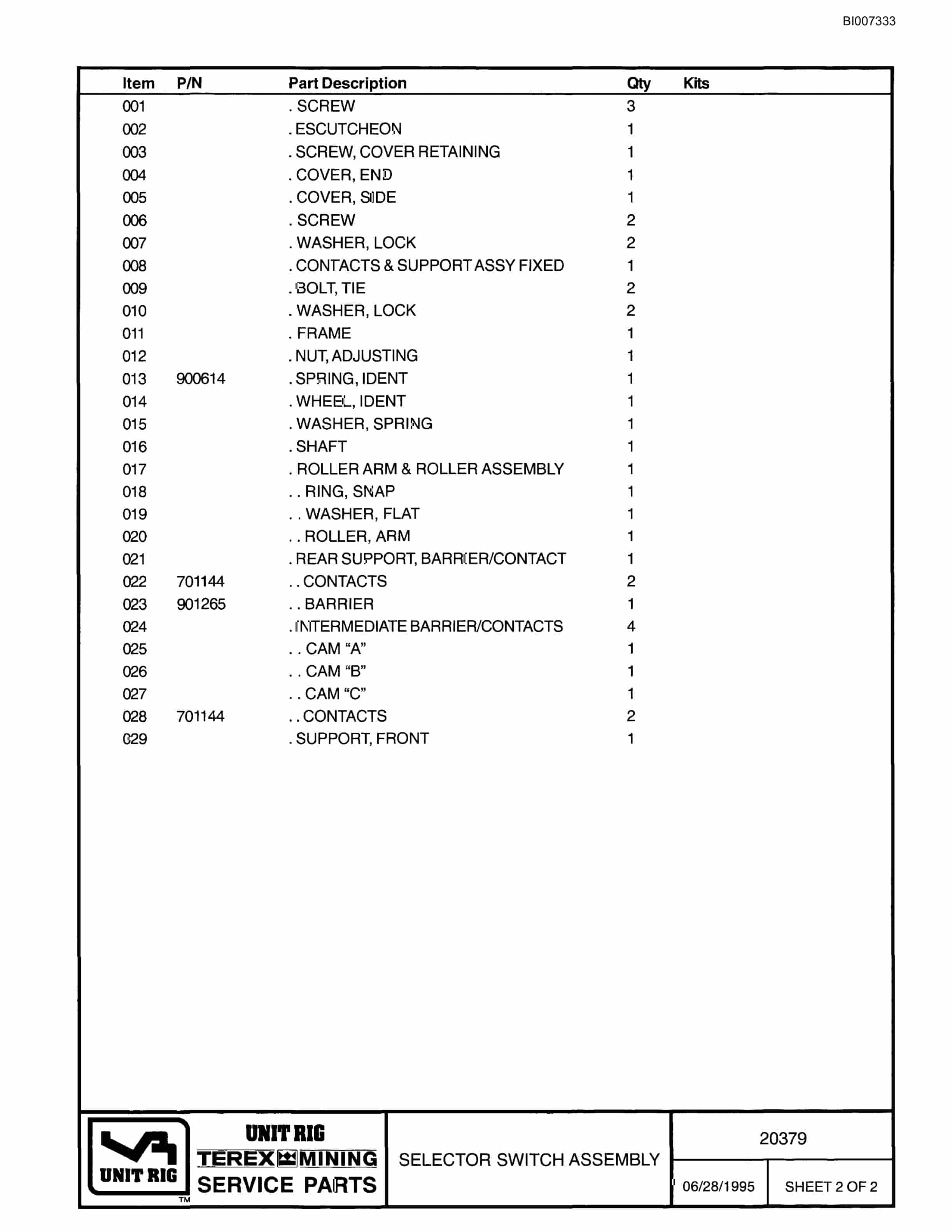 Bucyrus MT-4400AC Parts Catalog BI007333-3