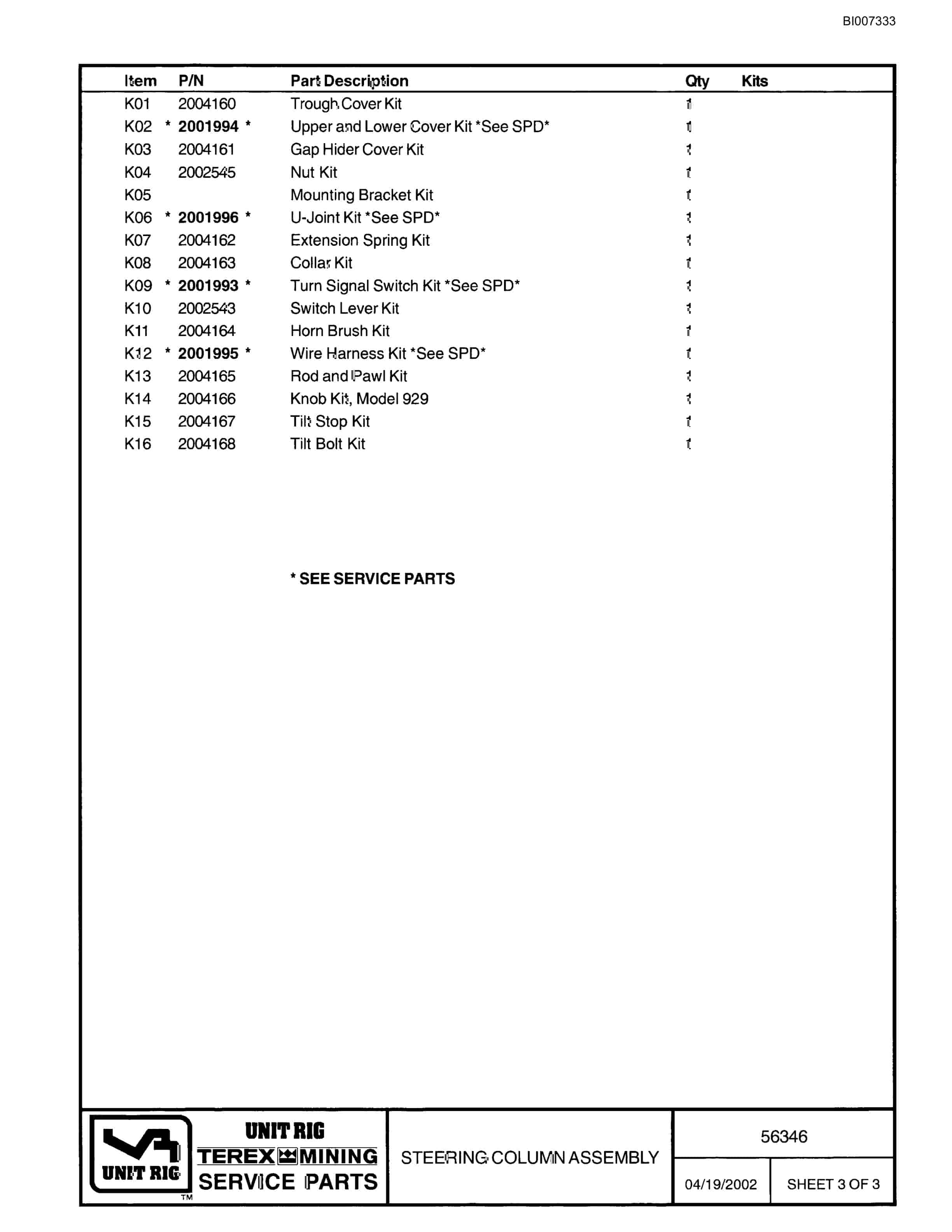 Bucyrus MT-4400AC Parts Catalog BI007333-4
