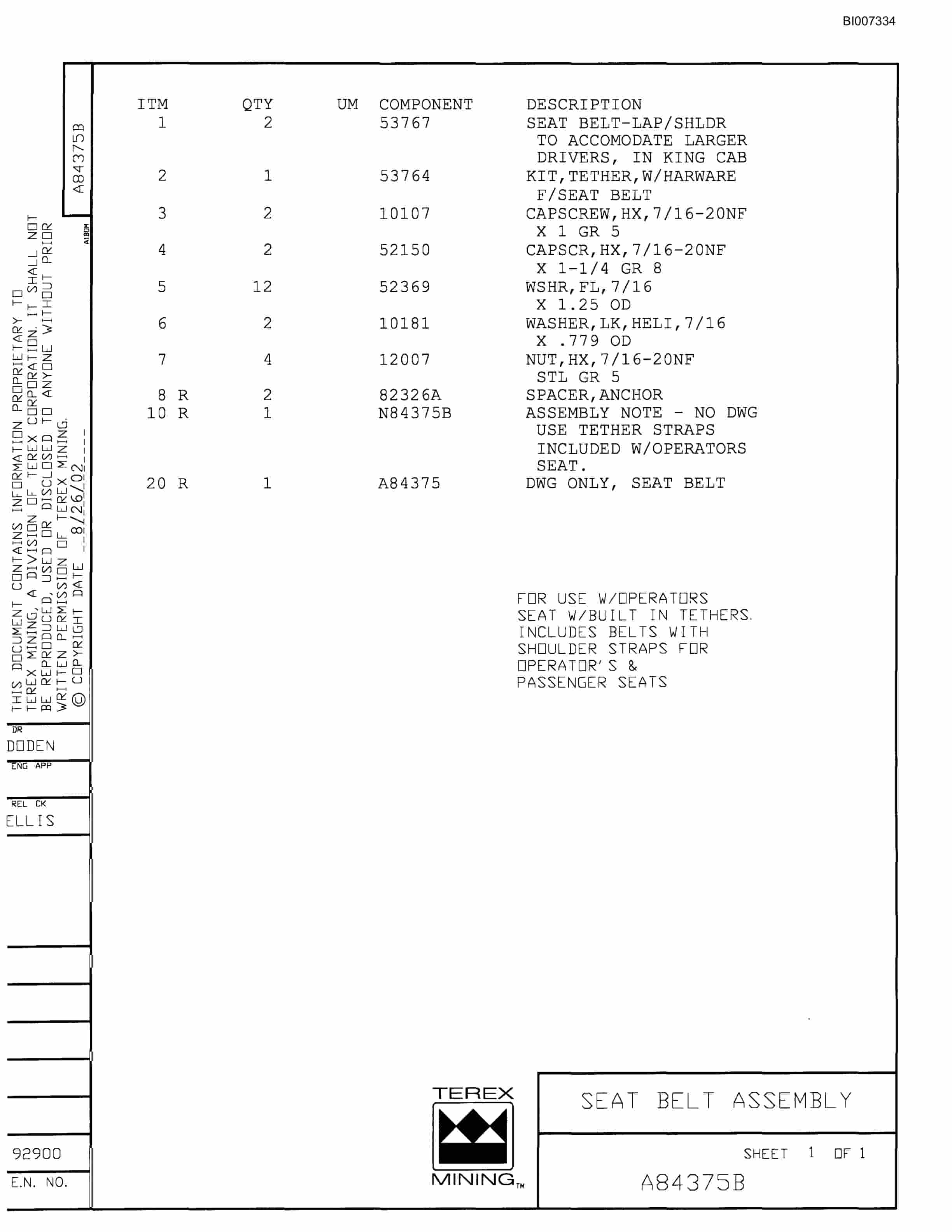 Bucyrus MT-4400AC Parts Catalog BI007334-2