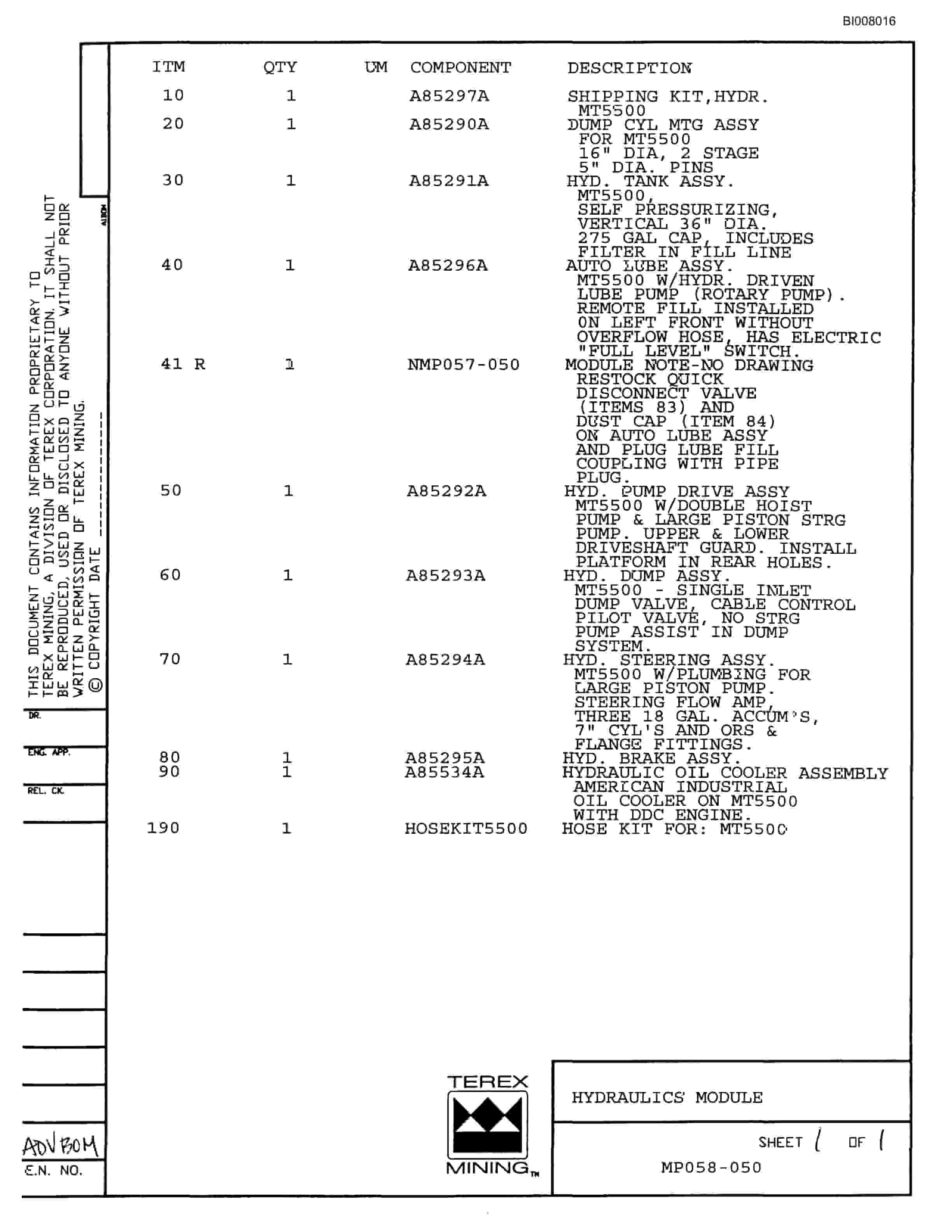 Bucyrus MT-5500 Parts Catalog BI008016-3