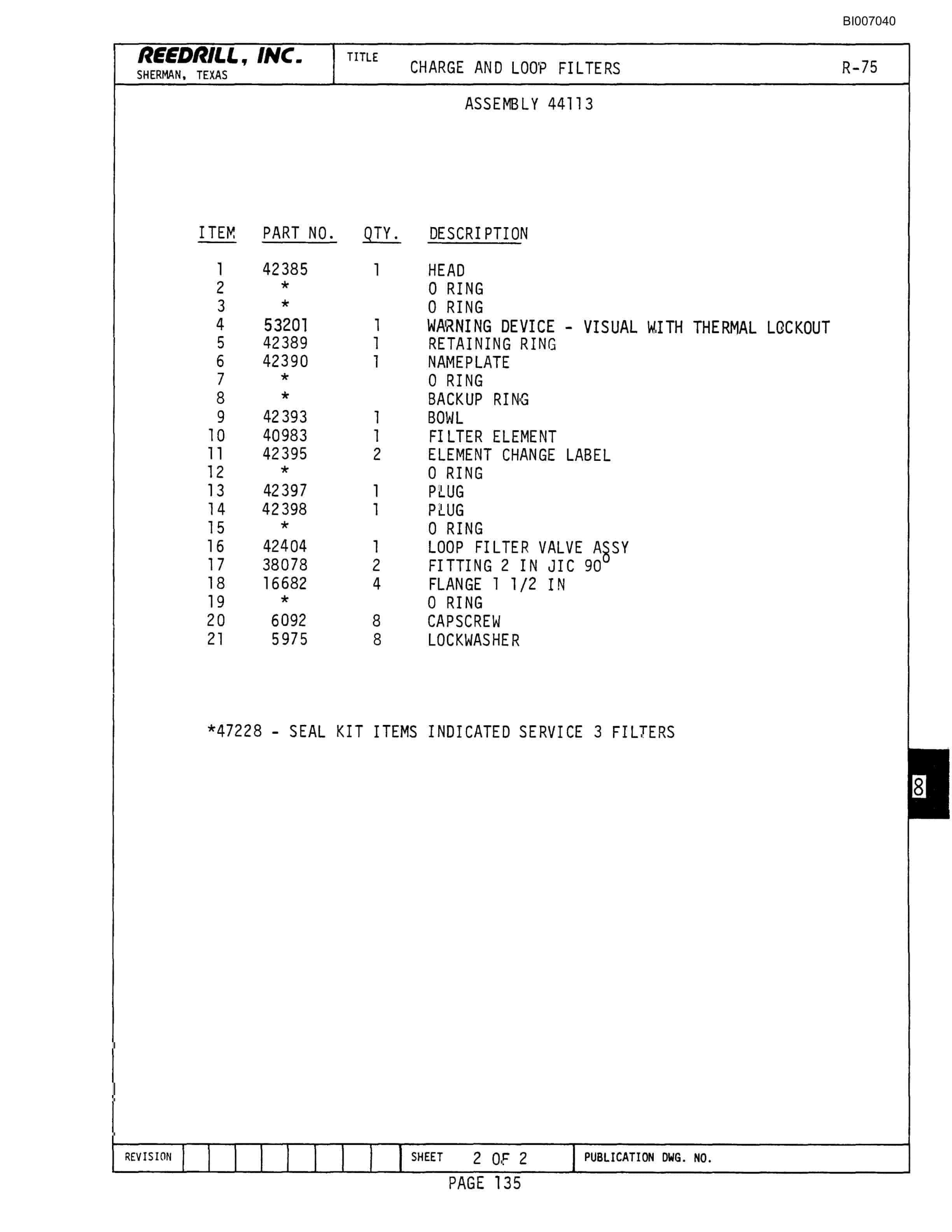 Bucyrus R-75 Parts Catalog BI007040-5