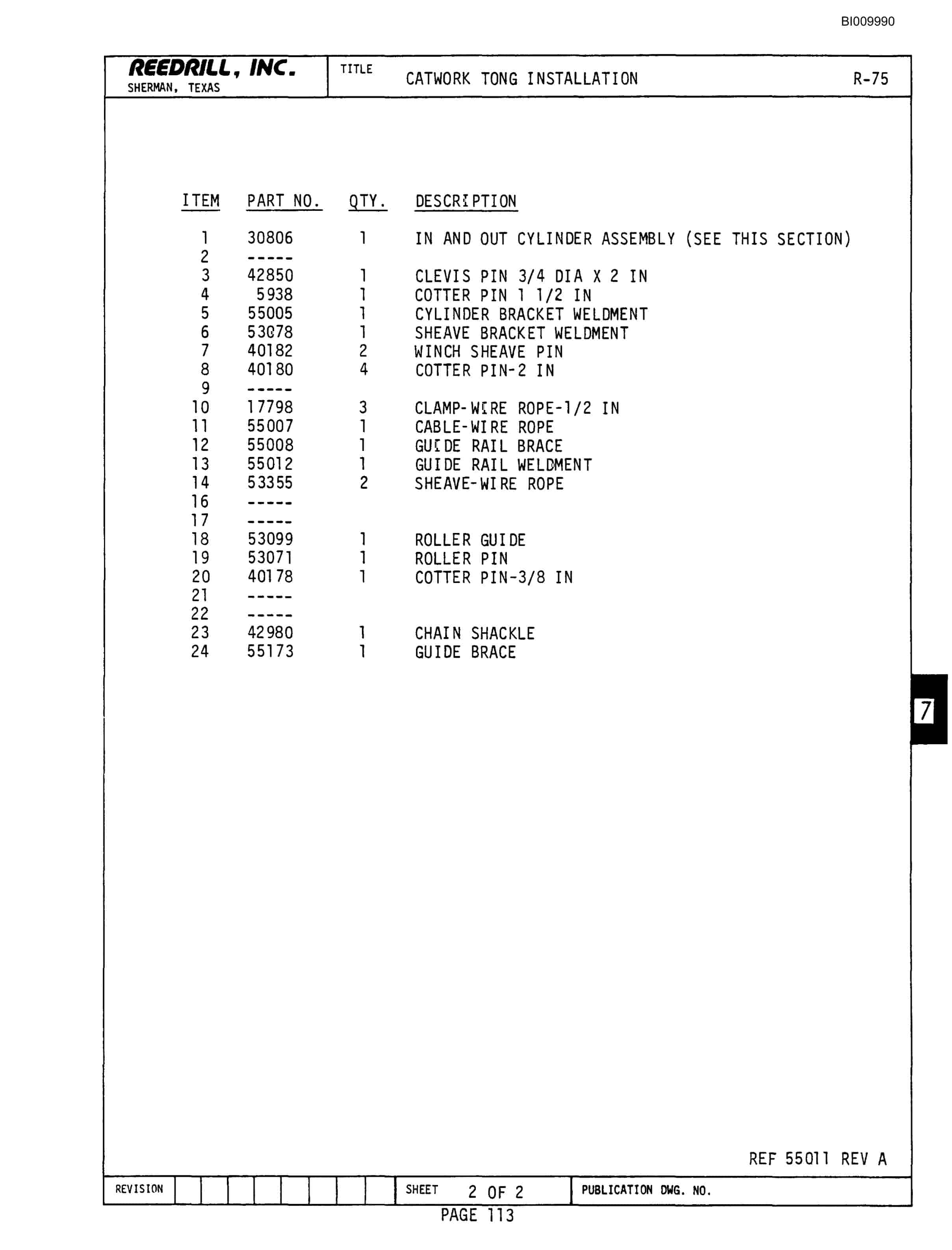 Bucyrus R-75 Parts Catalog BI009990-3
