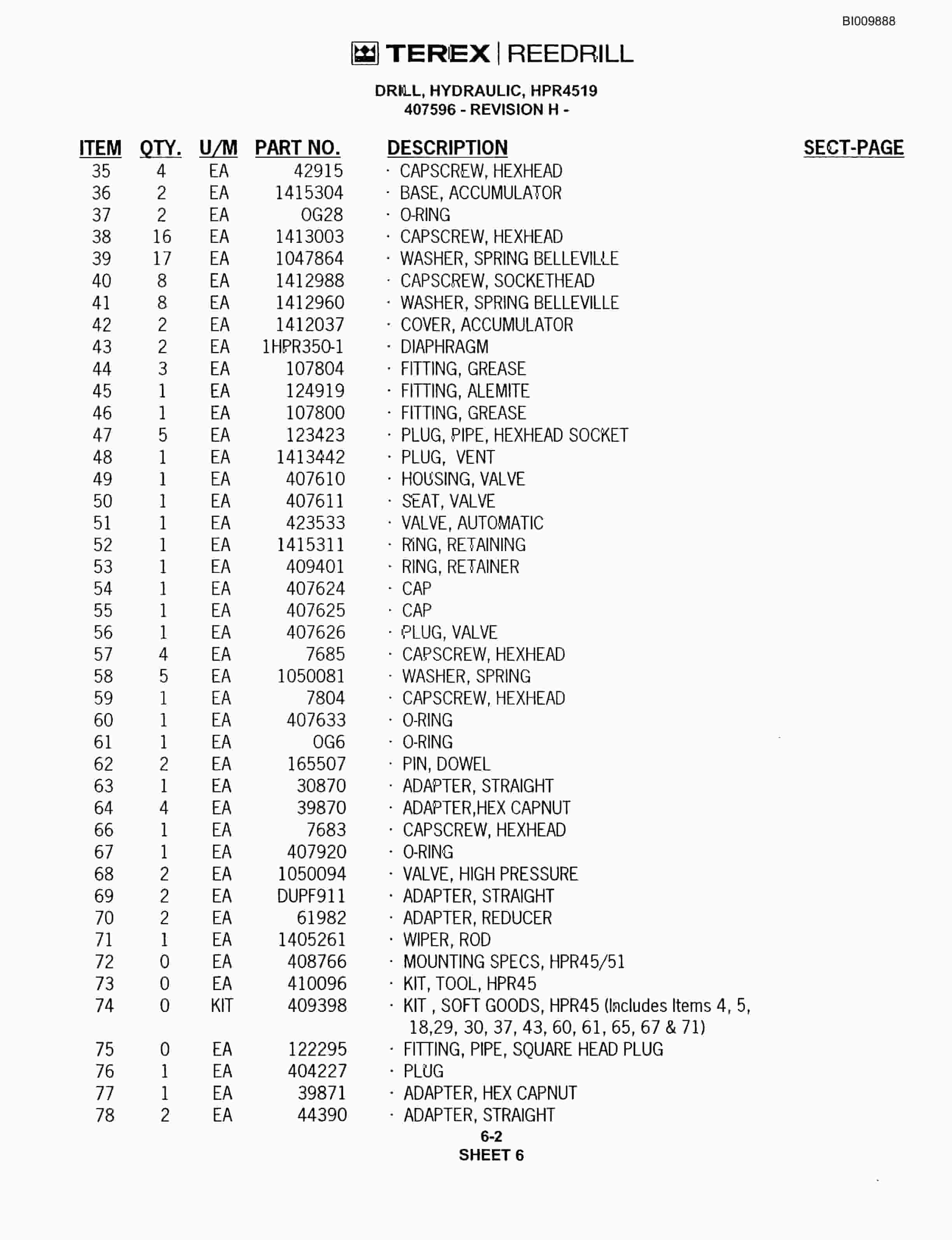 Bucyrus R20 Track Drill Parts Catalog BI009888-5