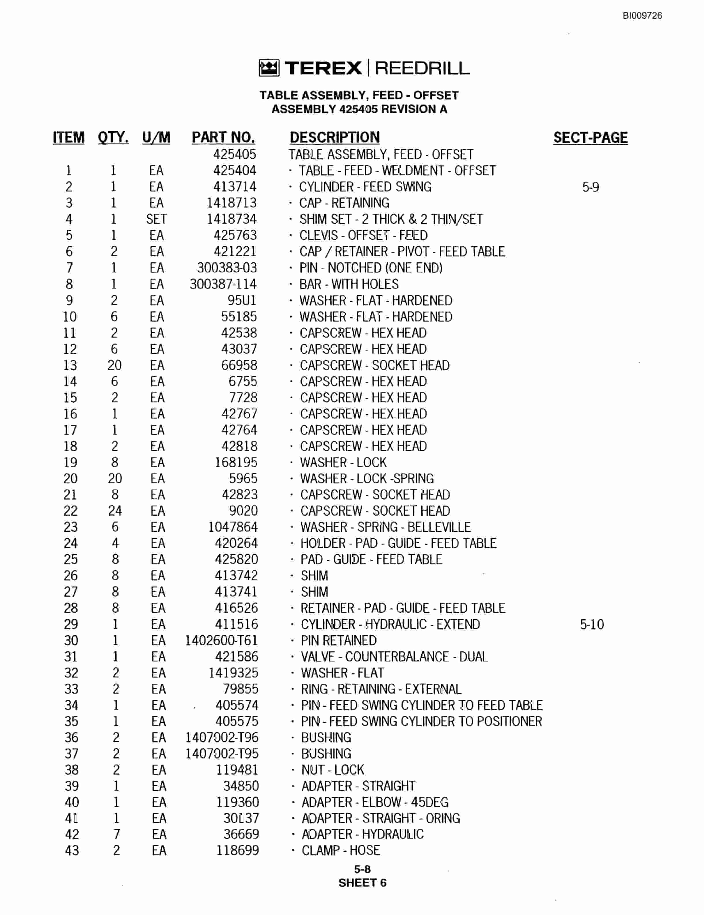 Bucyrus R20C Track Drill Parts Catalog BI009726-3
