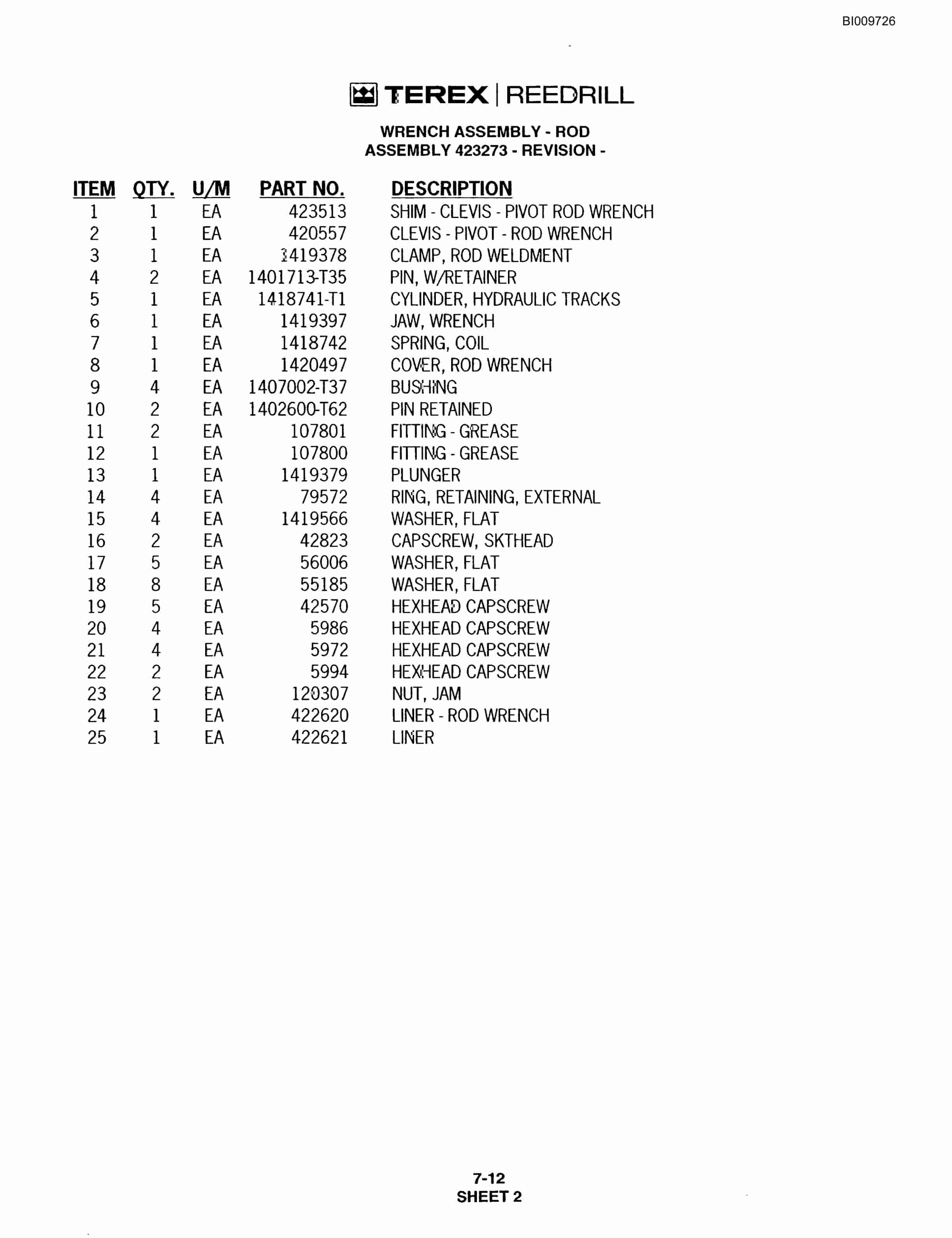 Bucyrus R20C Track Drill Parts Catalog BI009726-5