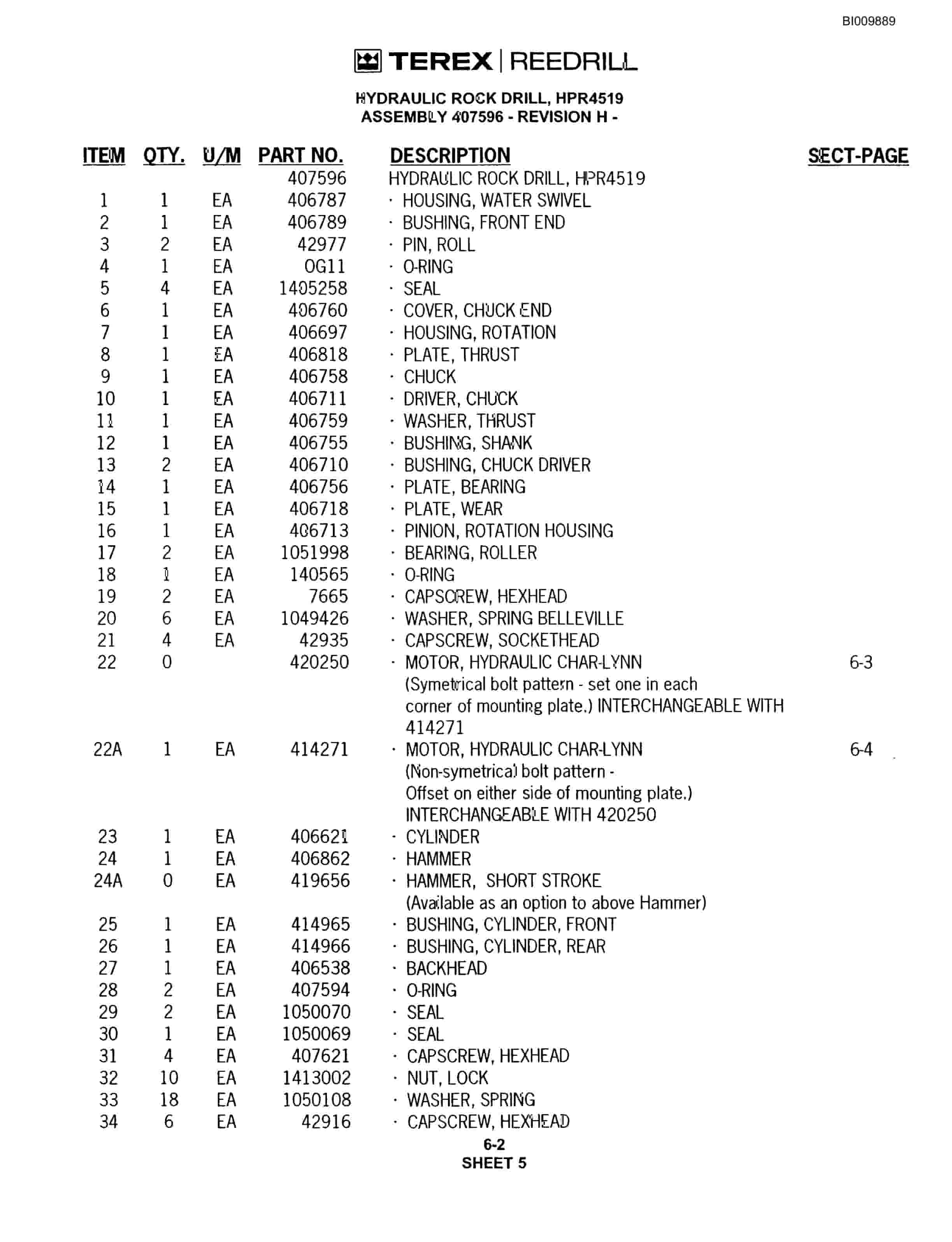 Bucyrus R20C Track Drill Parts Catalog BI009889-3