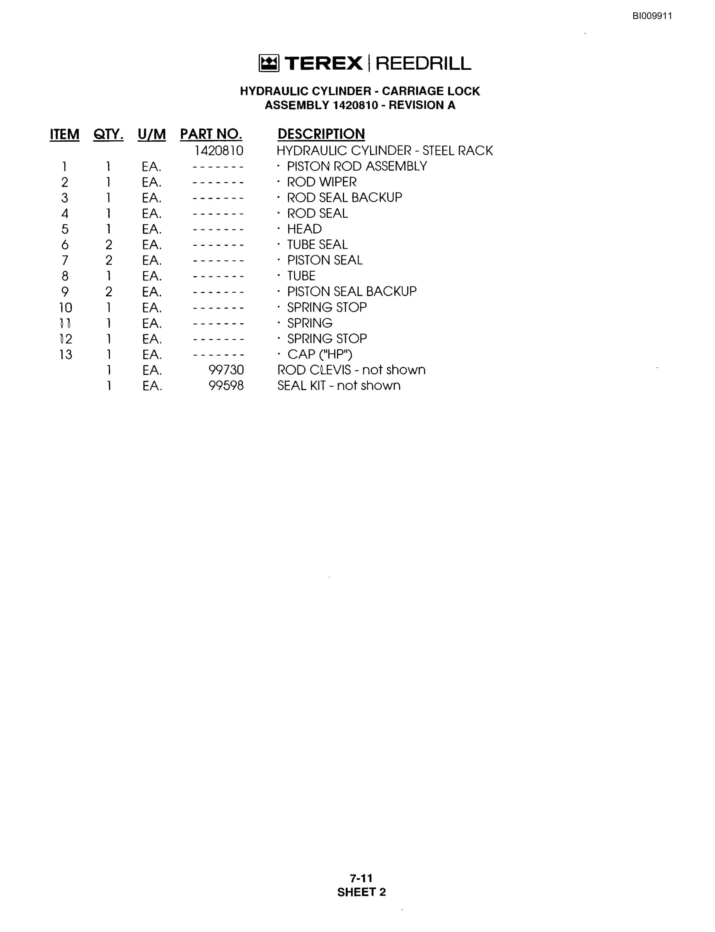 Bucyrus R20C Track Drill Parts Catalog BI009911-4