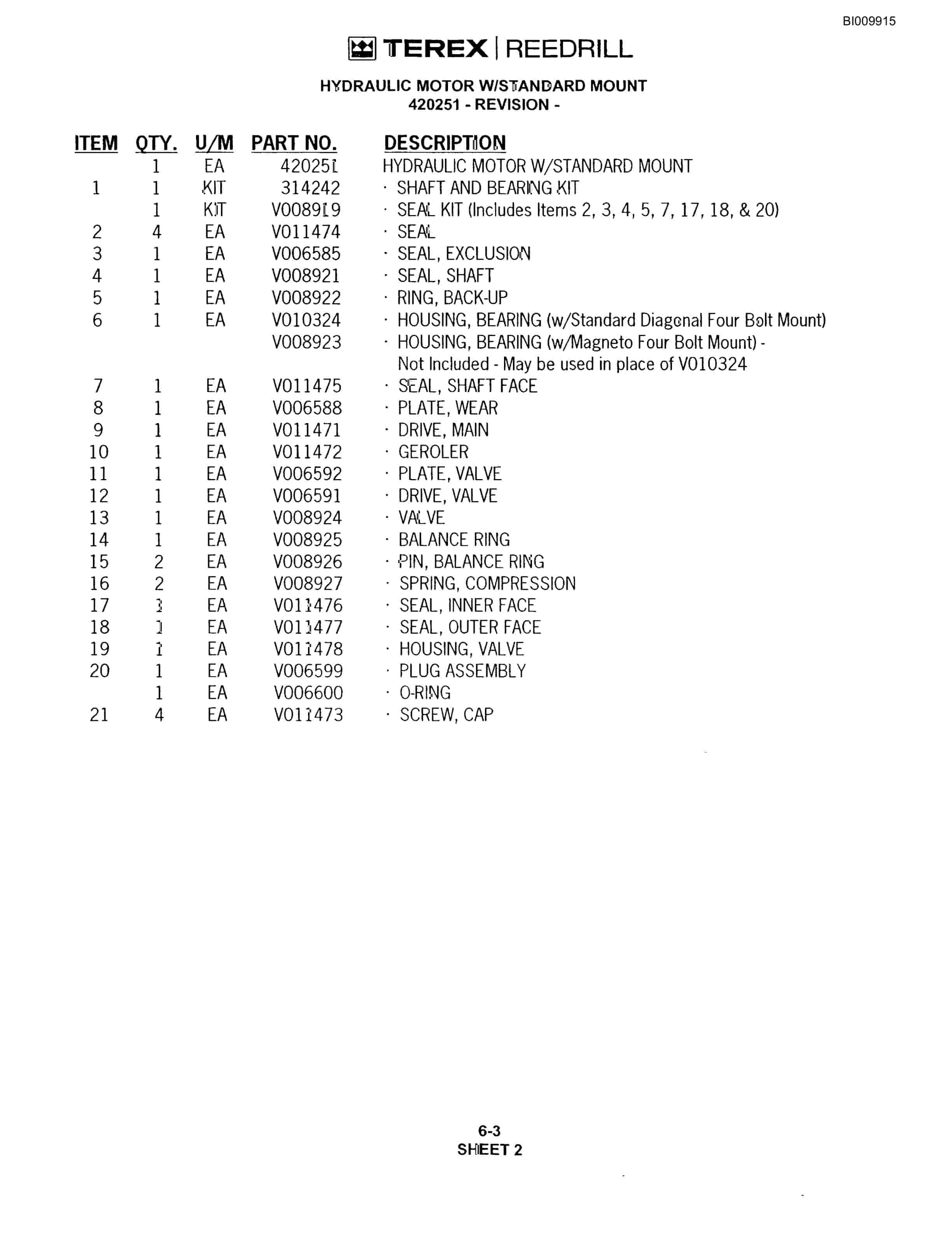 Bucyrus R20T-51 Track Drill Parts Catalog BI009915-3