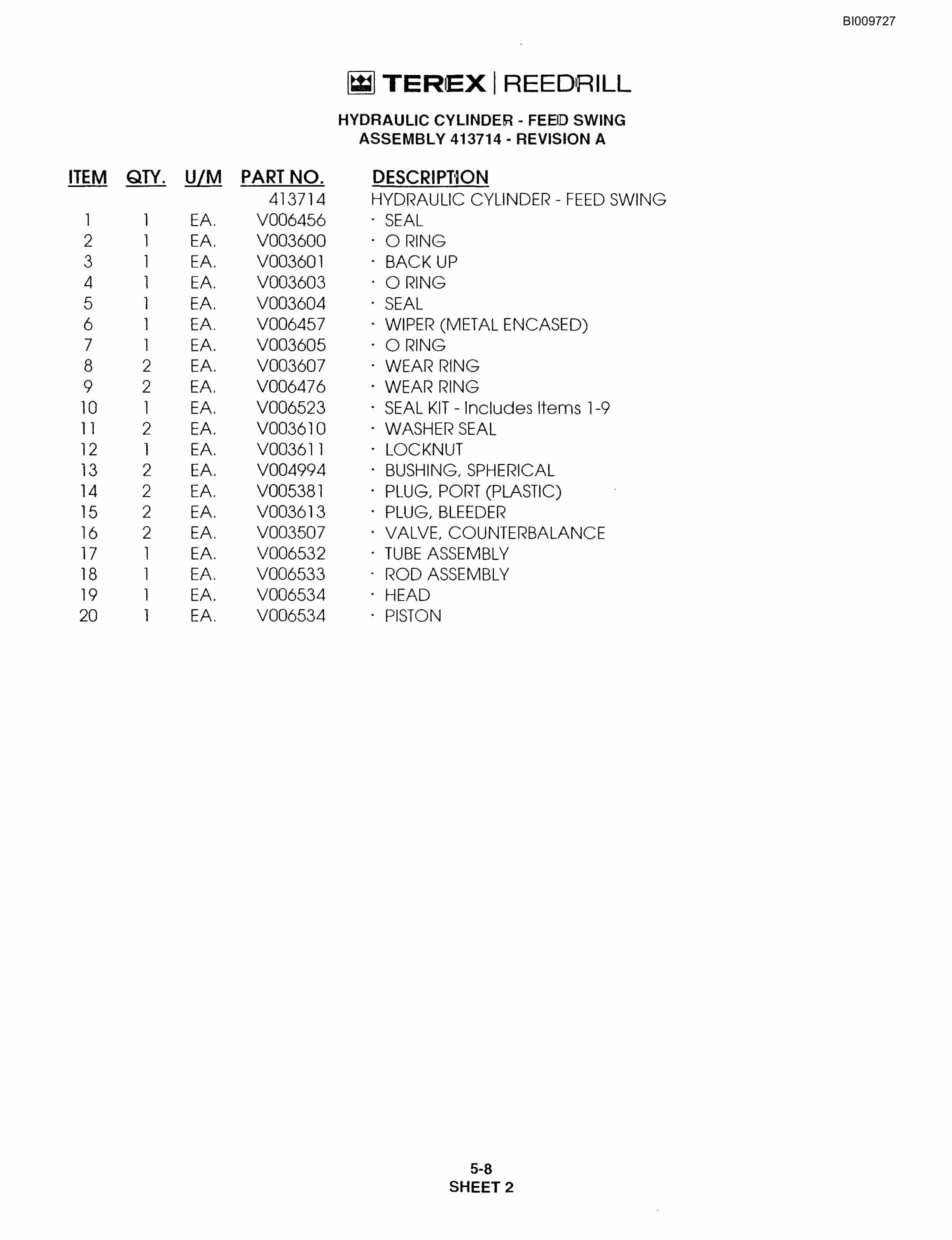 Bucyrus R20T Track Drill Parts Catalog BI009727-3