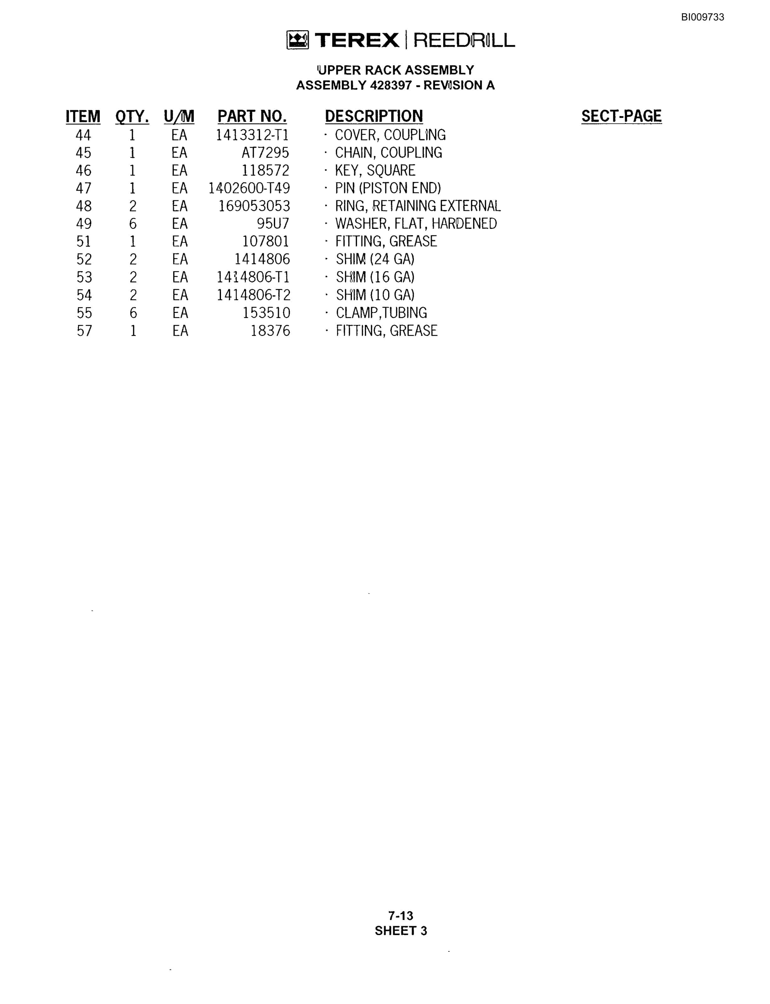 Bucyrus R20T Track Drill Parts Catalog BI009733-4