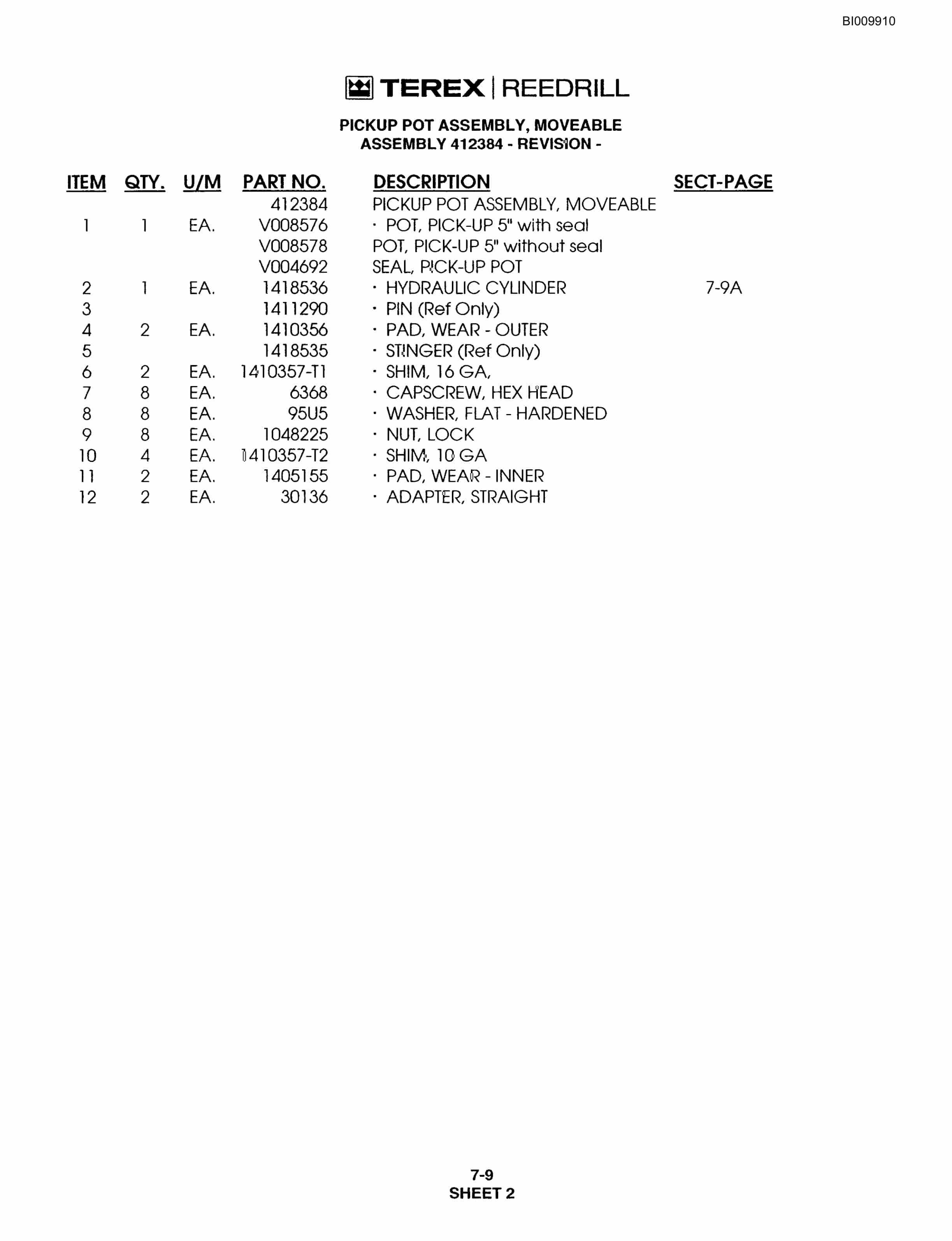 Bucyrus R20T Track Drill Parts Catalog BI009910-4