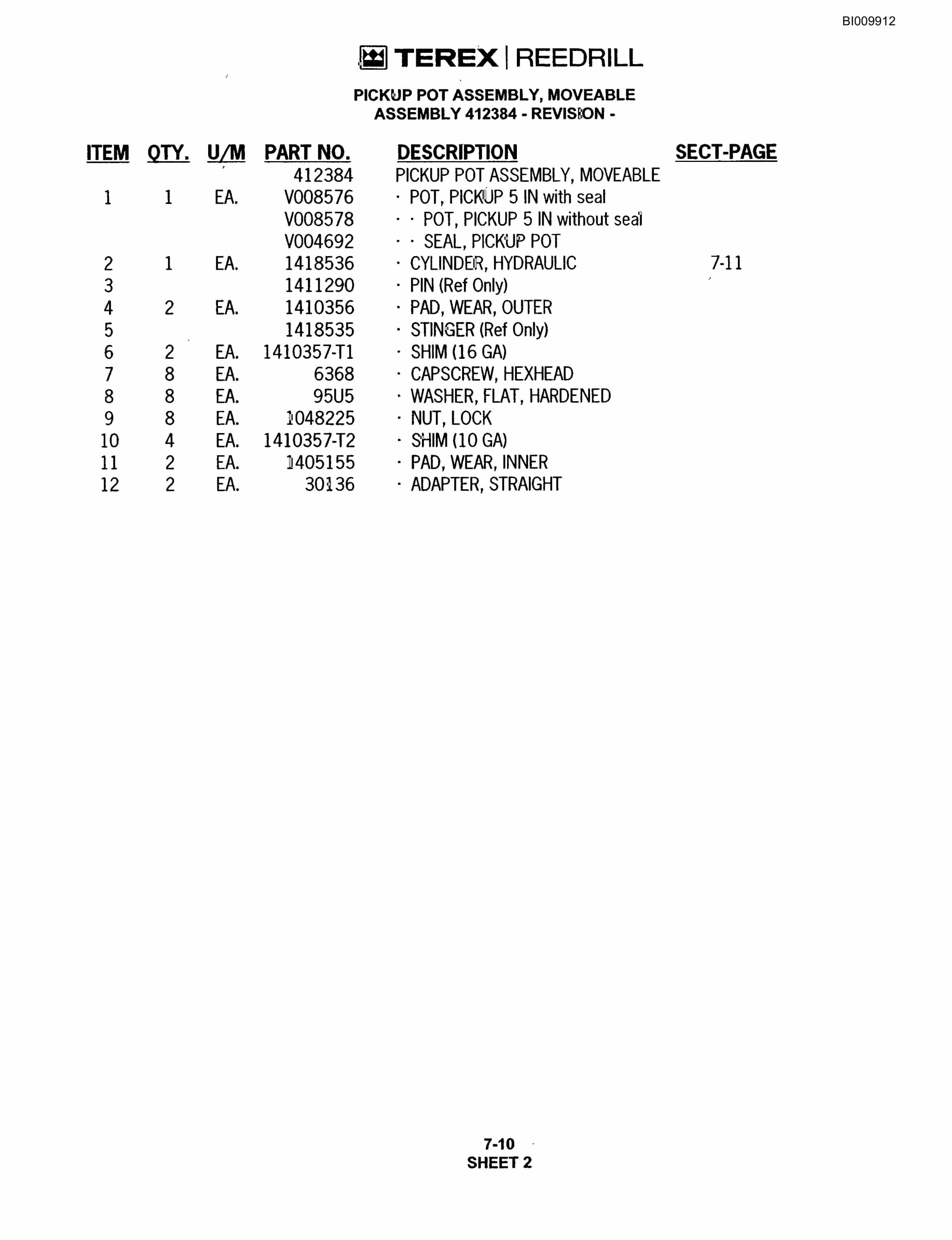Bucyrus R20T Track Drill Parts Catalog BI009912-4