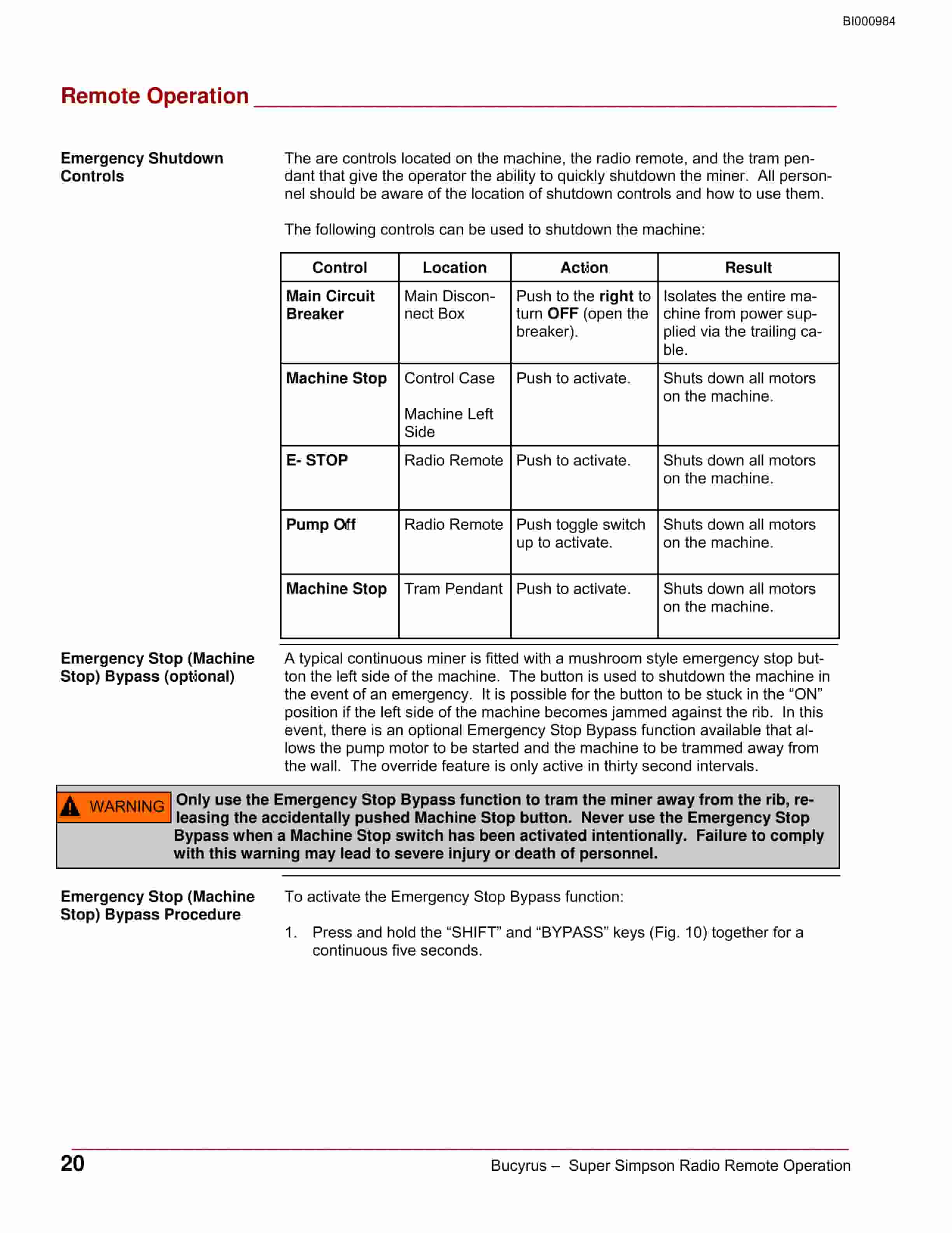 Bucyrus Radio Remote Super Simpson Operation Manual BI000984-5