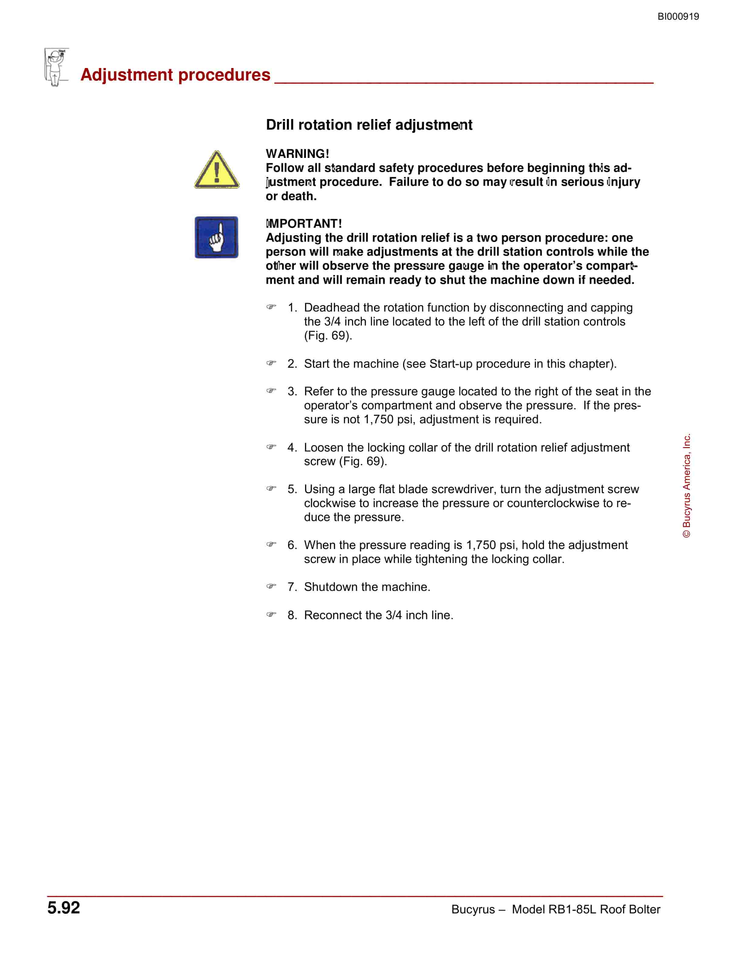 Bucyrus RB1-85L Roof Bolter Operation Manual BI000919-4