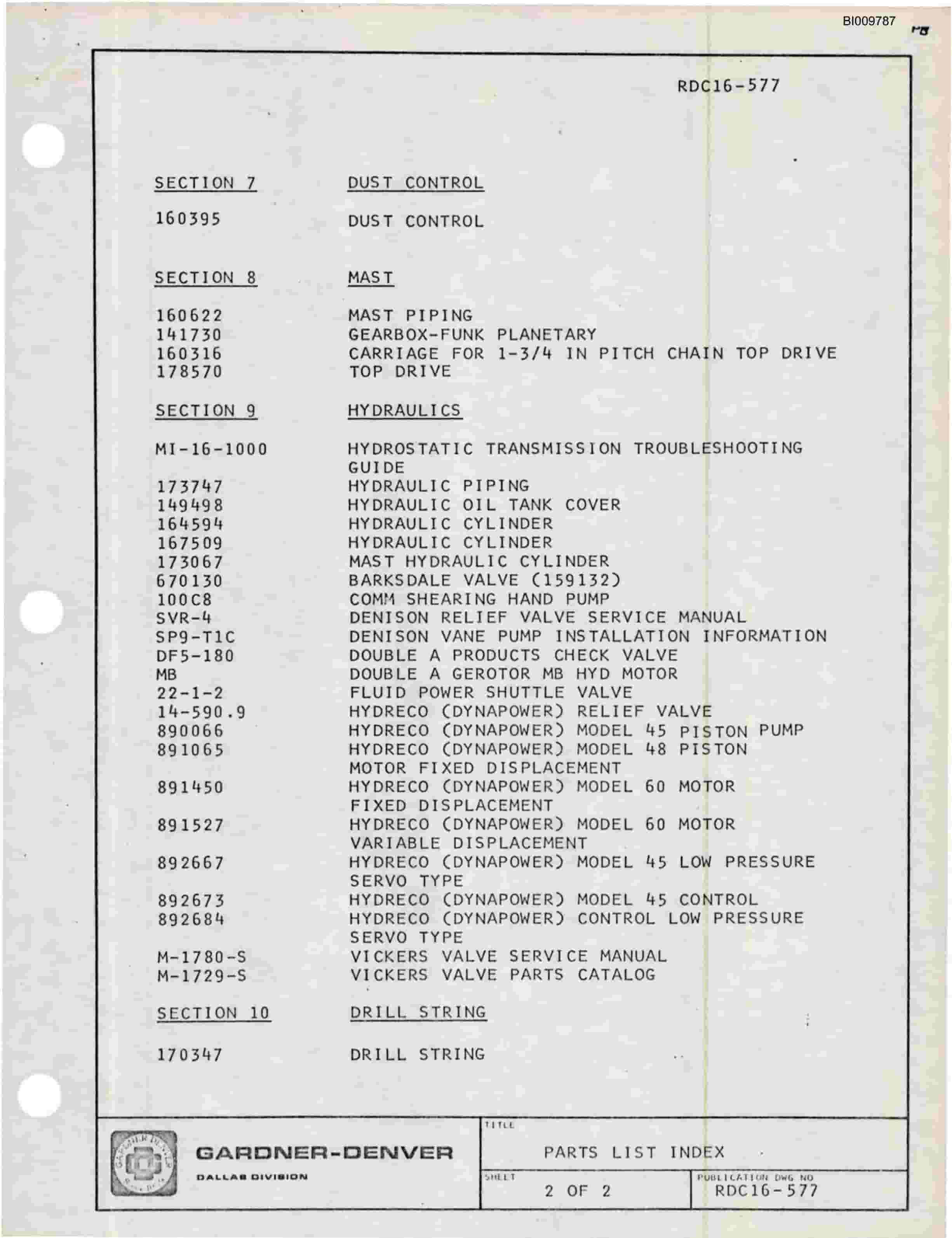 Bucyrus RDC-16-545 Parts Catalog BI009787-3