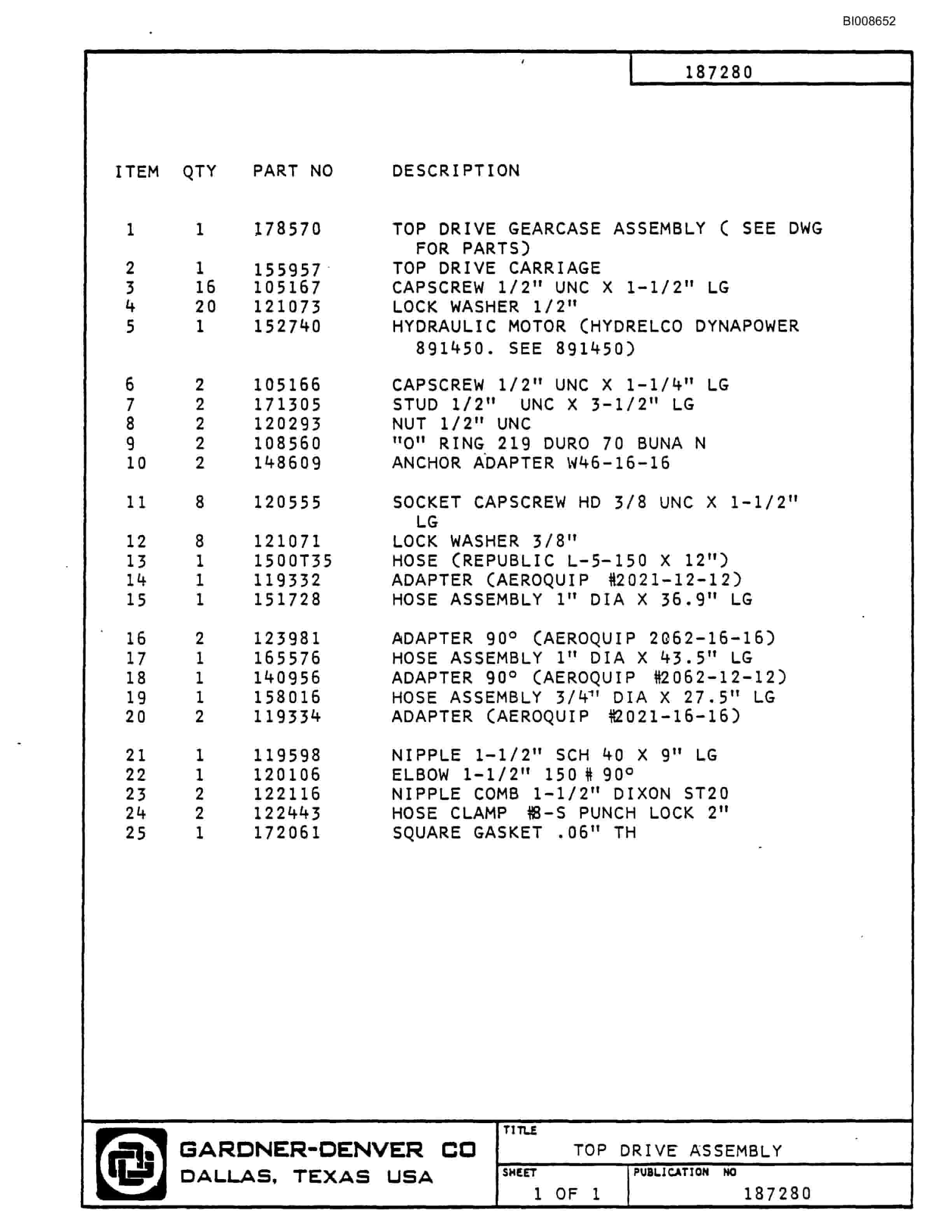 Bucyrus RDC-16 Blasthole Drill Parts Catalog BI008652-2