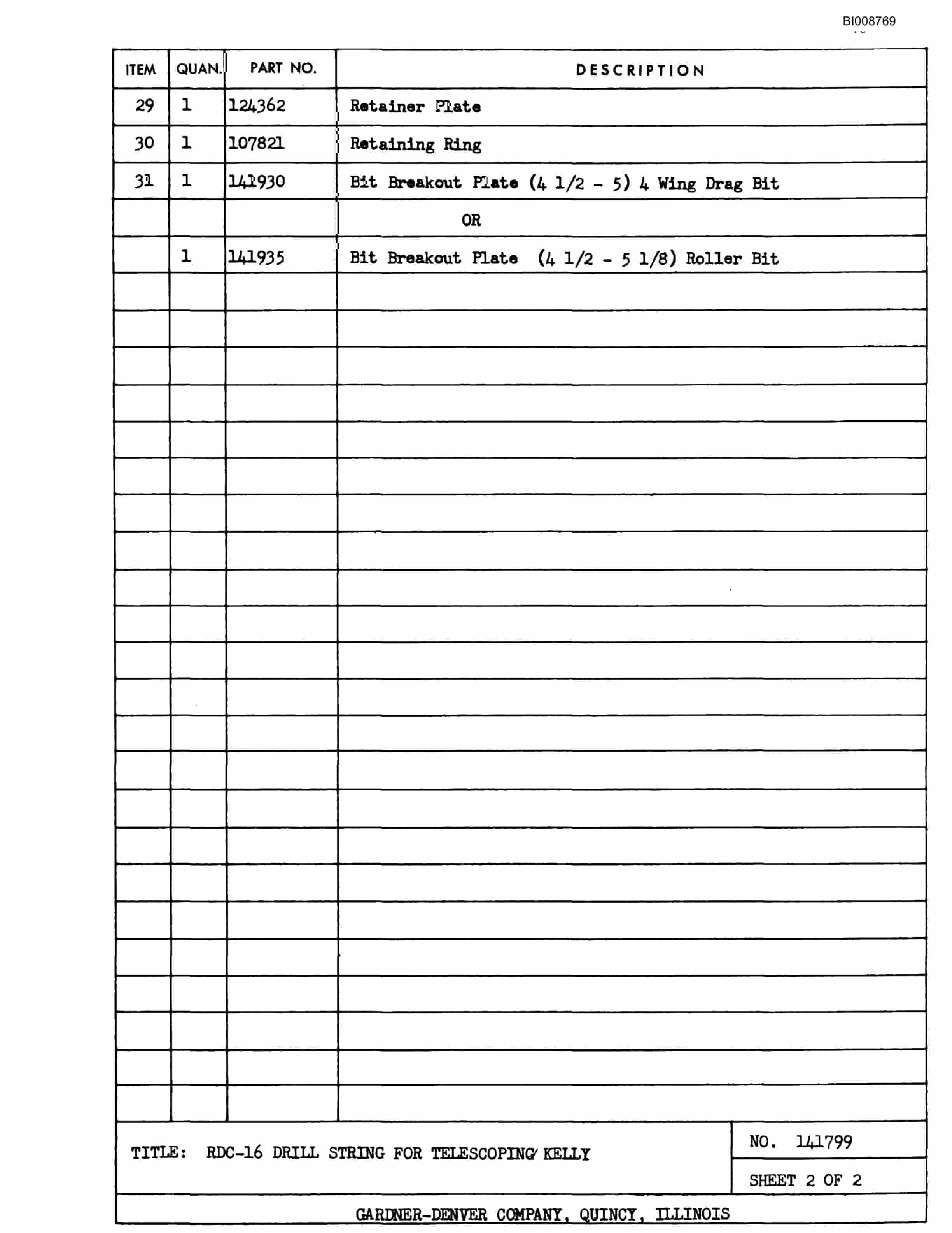 Bucyrus RDC-16 Parts Catalog BI008769-2