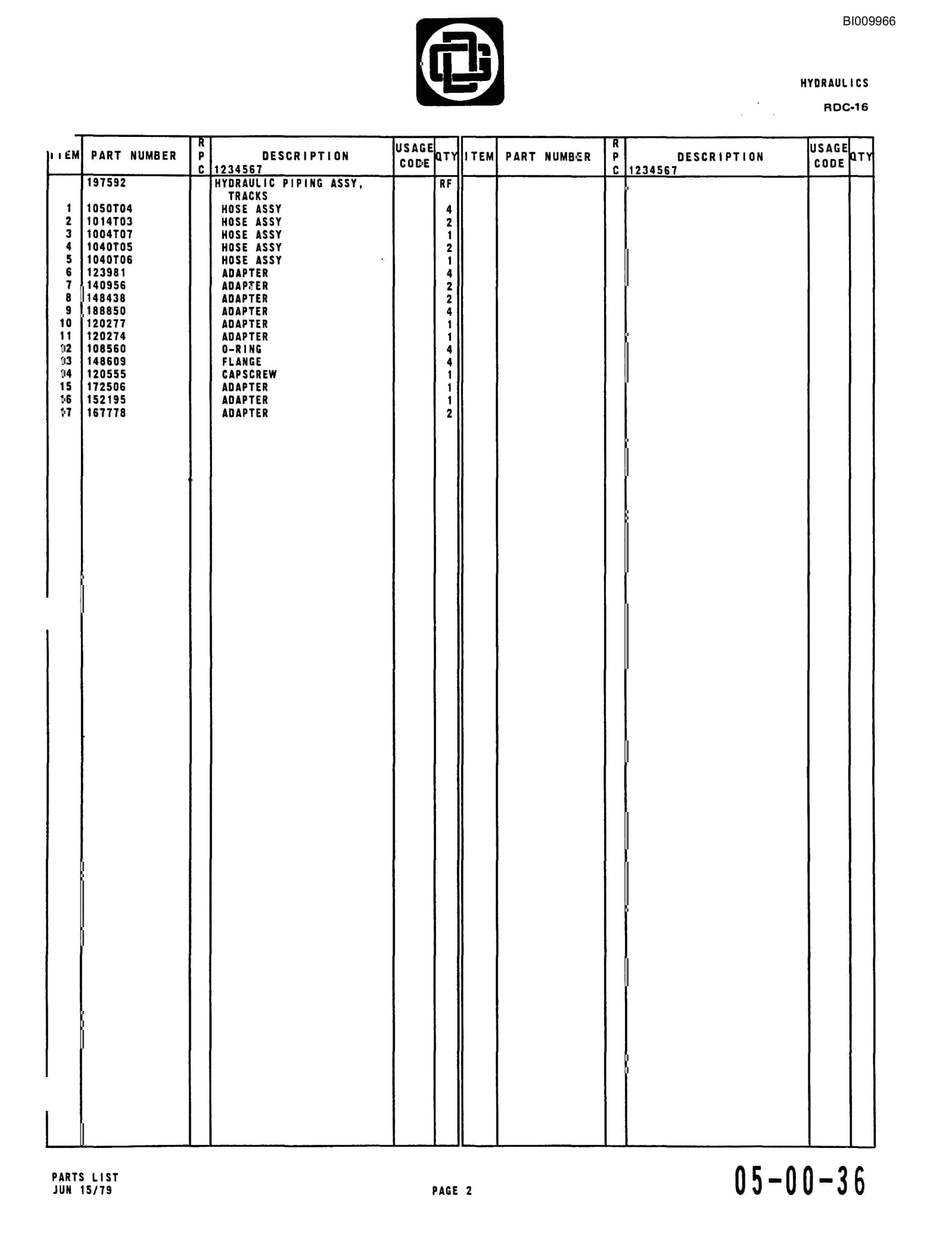 Bucyrus RDC-16 Parts Catalog BI009966-2