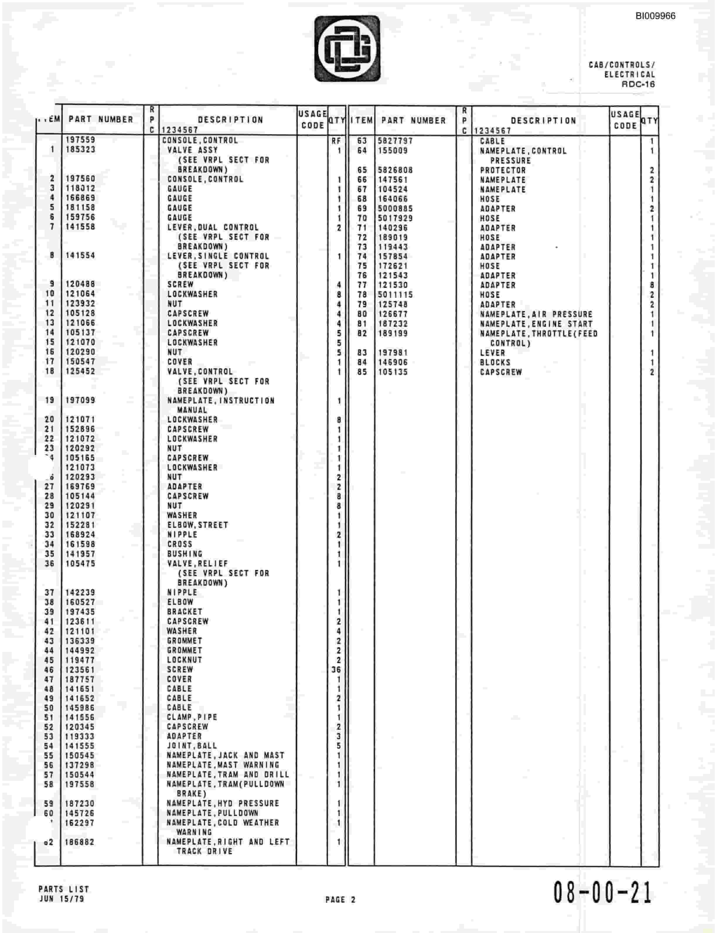 Bucyrus RDC-16 Parts Catalog BI009966-3