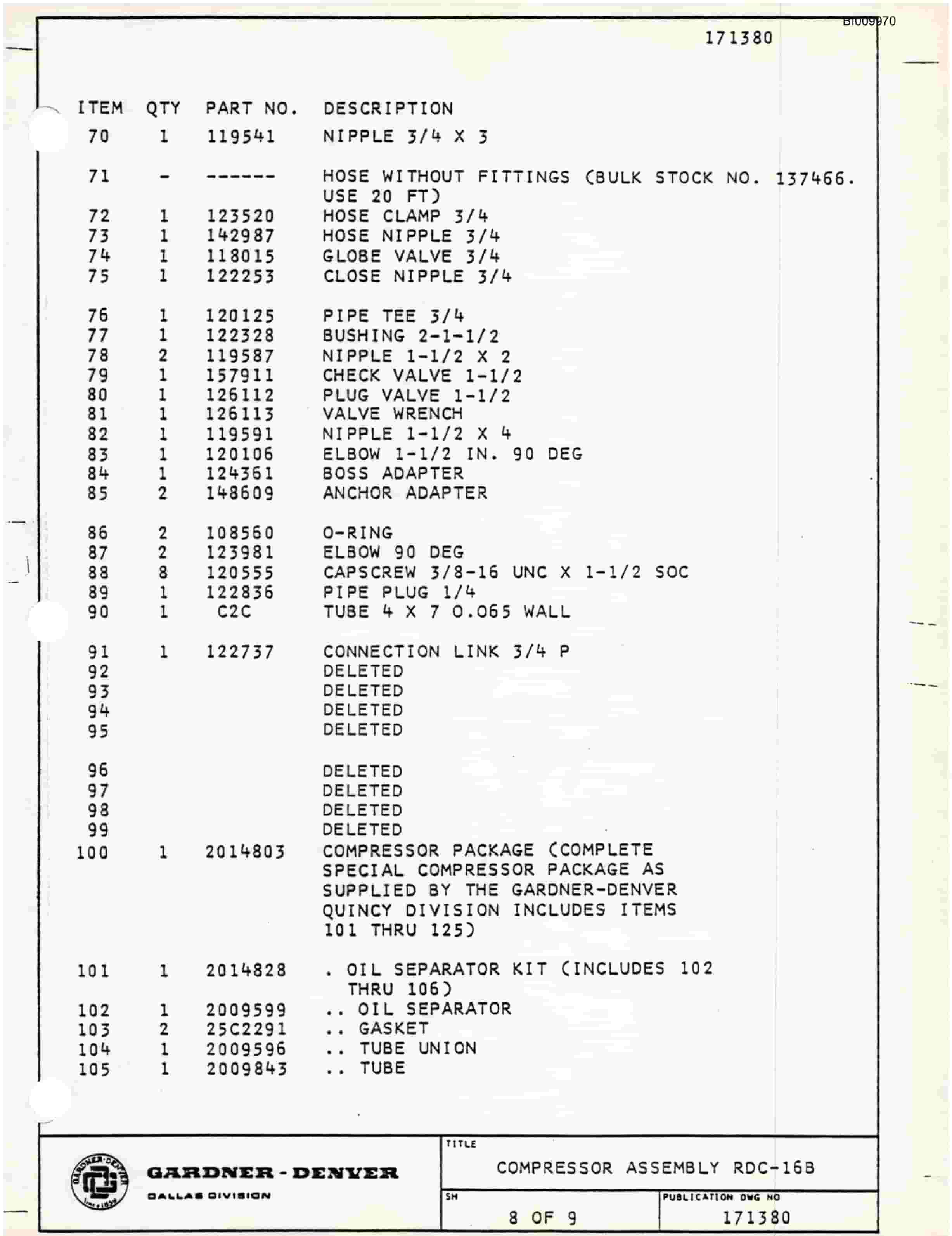 Bucyrus RDC-16 Parts Catalog BI009970-5