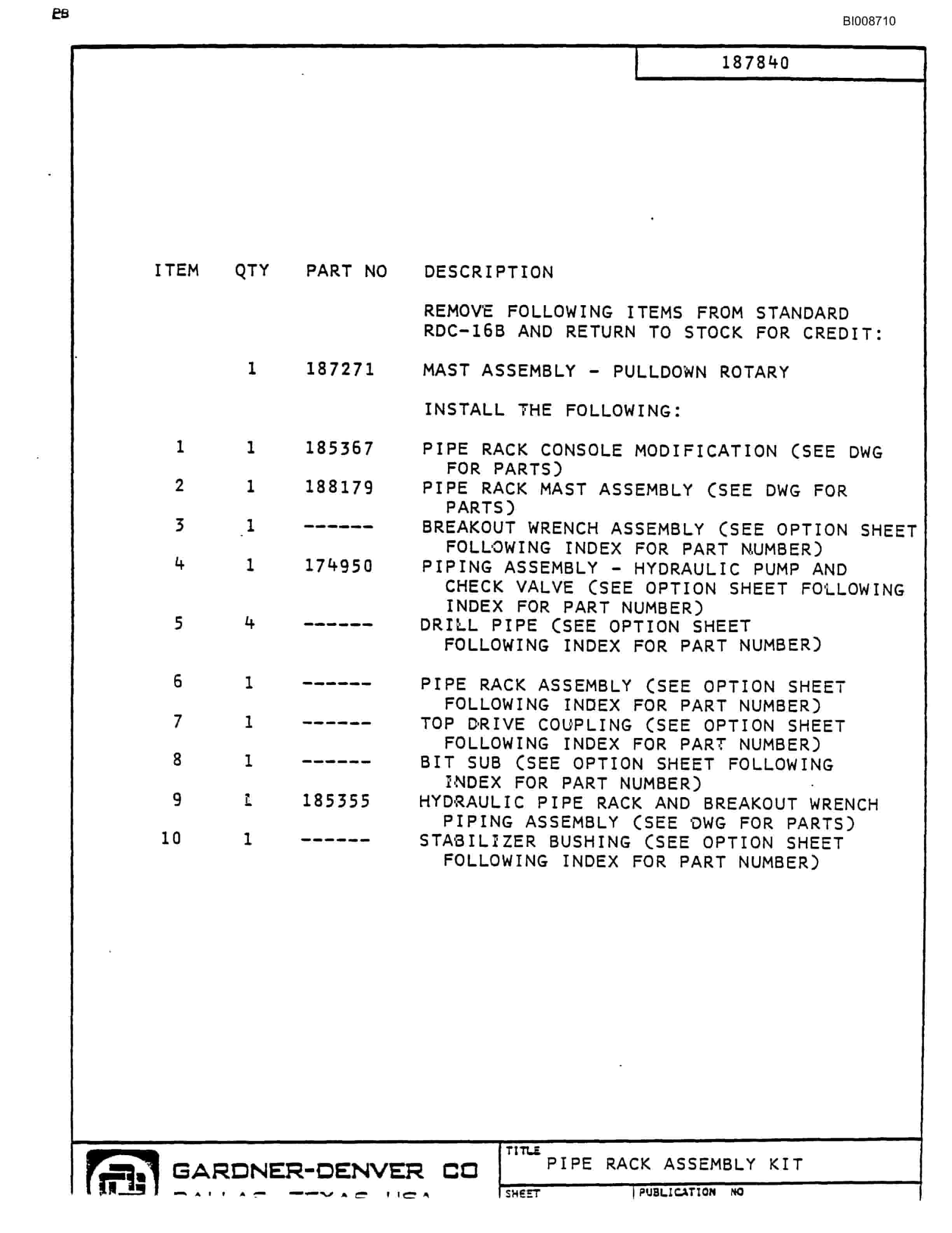 Bucyrus RDC-16 Rotary Blasthole Drill Parts Catalog BI008710-4