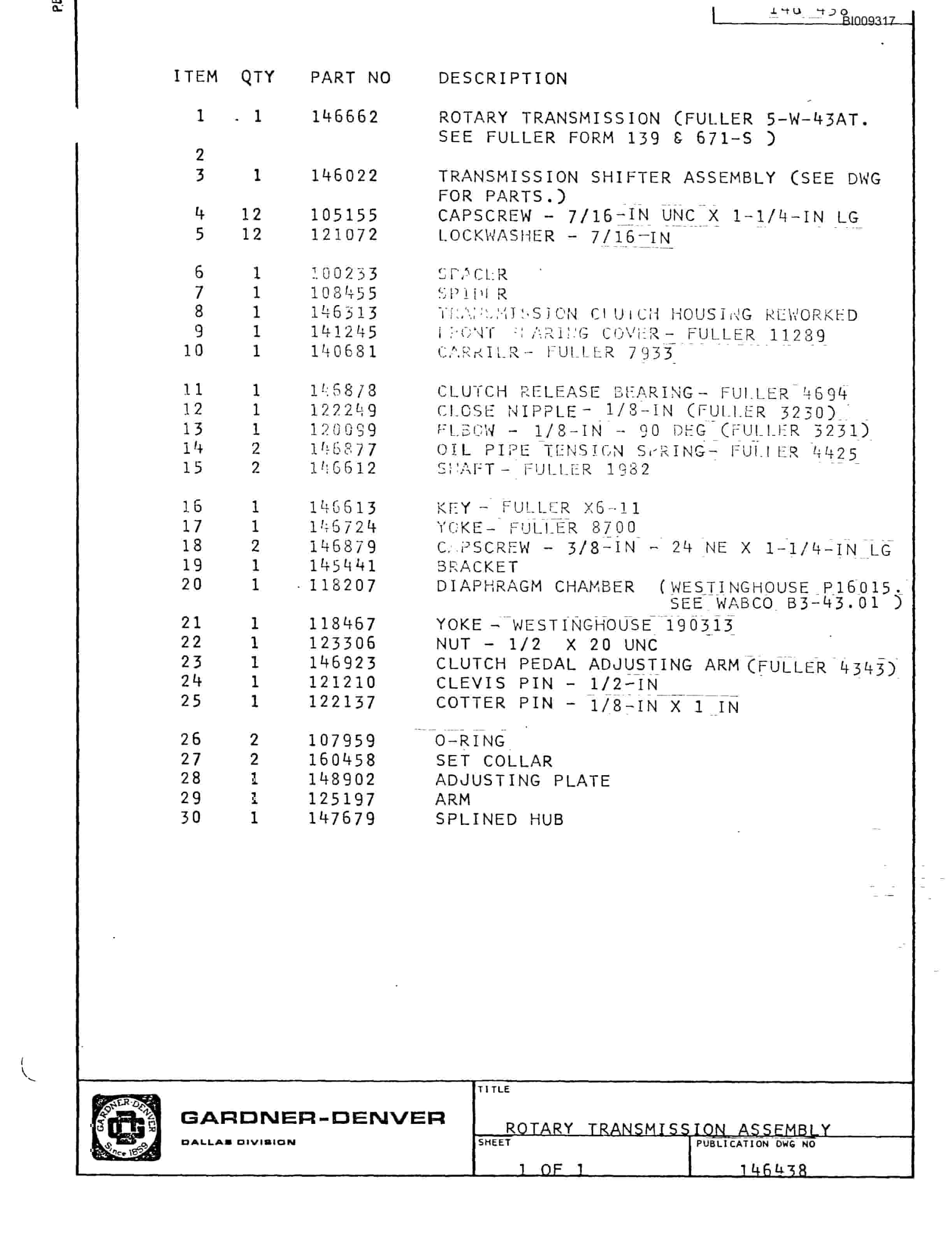 Bucyrus RDC-30-191 Parts Catalog BI009317-2