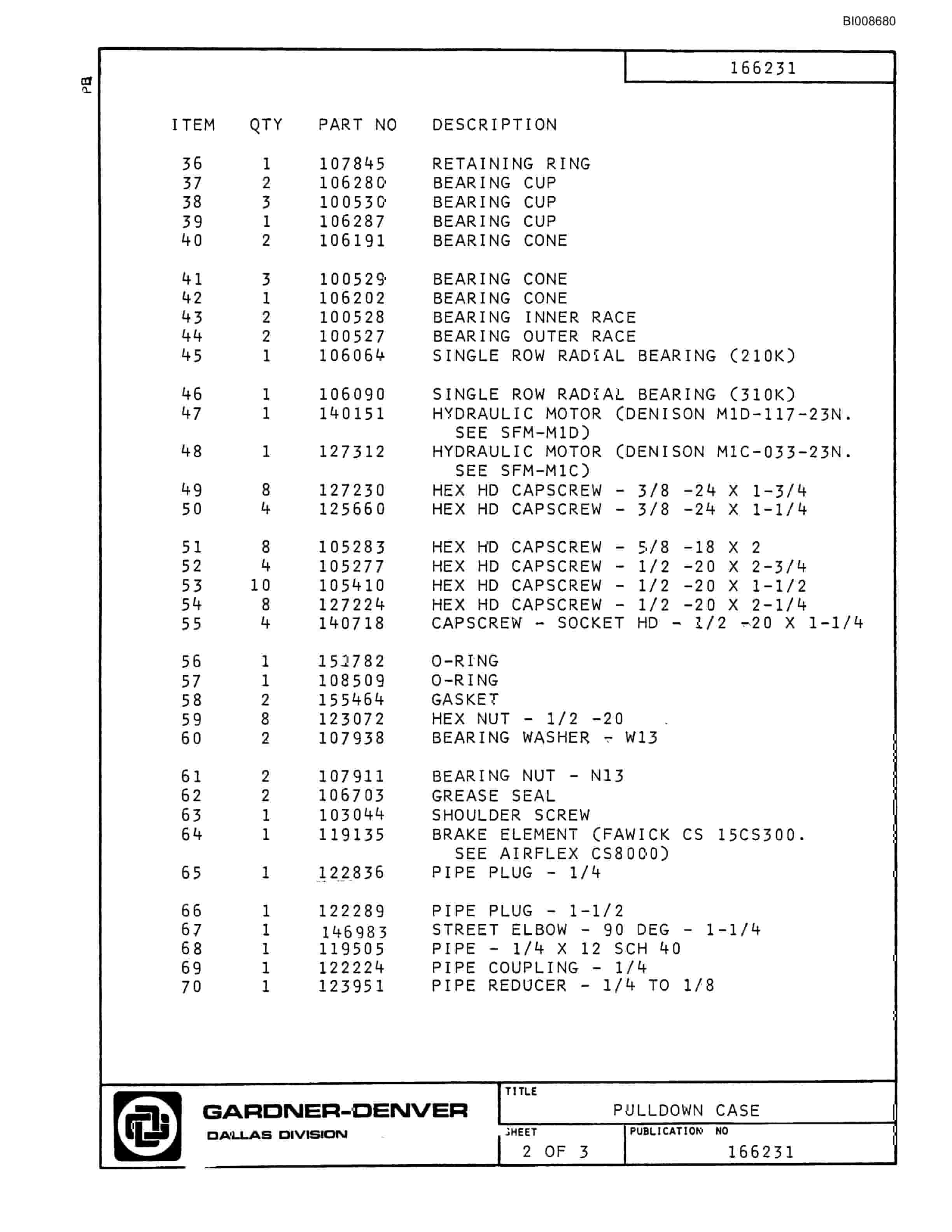 Bucyrus RDC-30 Parts Catalog BI008680-2