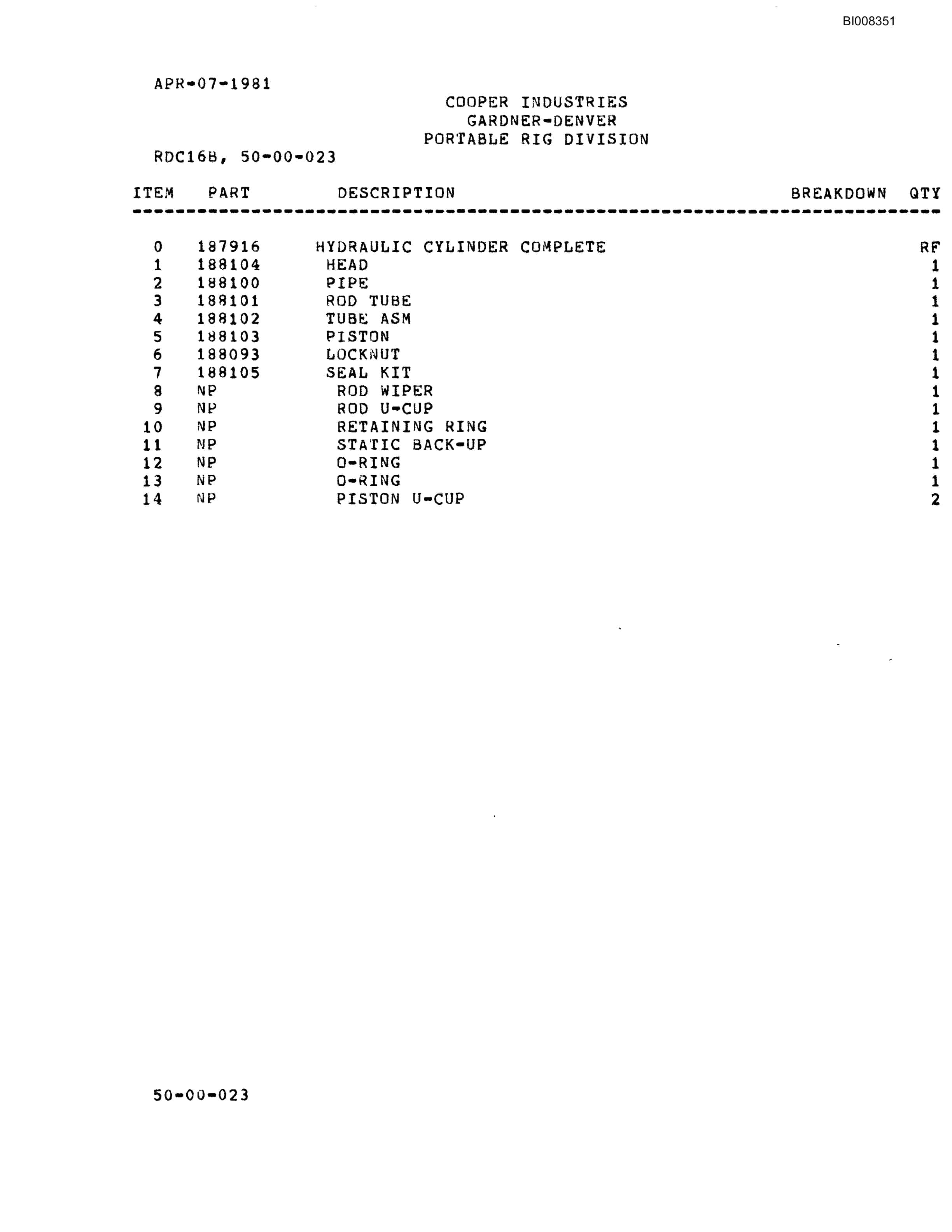 Bucyrus RDC16 Small Blasthole Parts Catalog BI008351-4